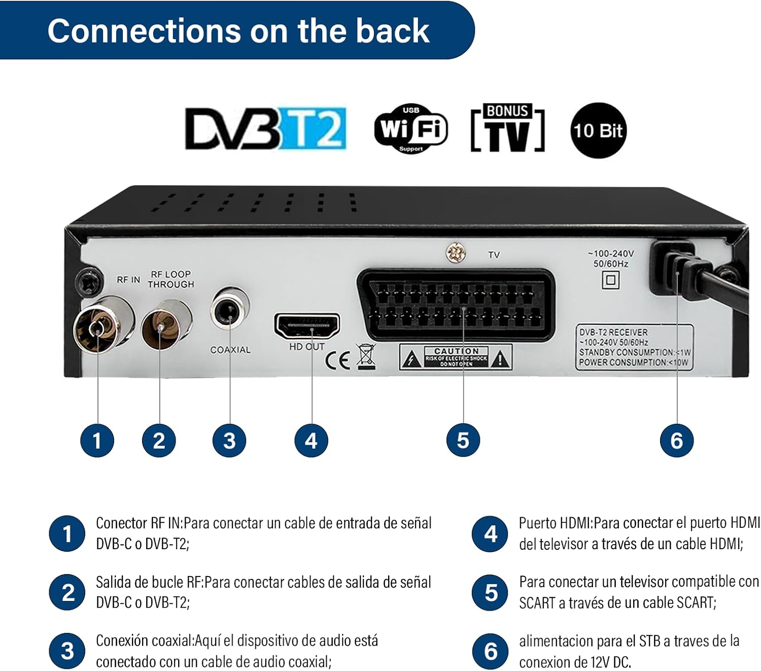 Imagen del producto - Yunucket Decodificador TDT HD Español a estrenar, Sintonizador TDT HD DVB-T2 H265 HEVC FTA, PVR, USB, HDMI, Decodificador Digital SCART TV, Adaptador para Ver Canales HD