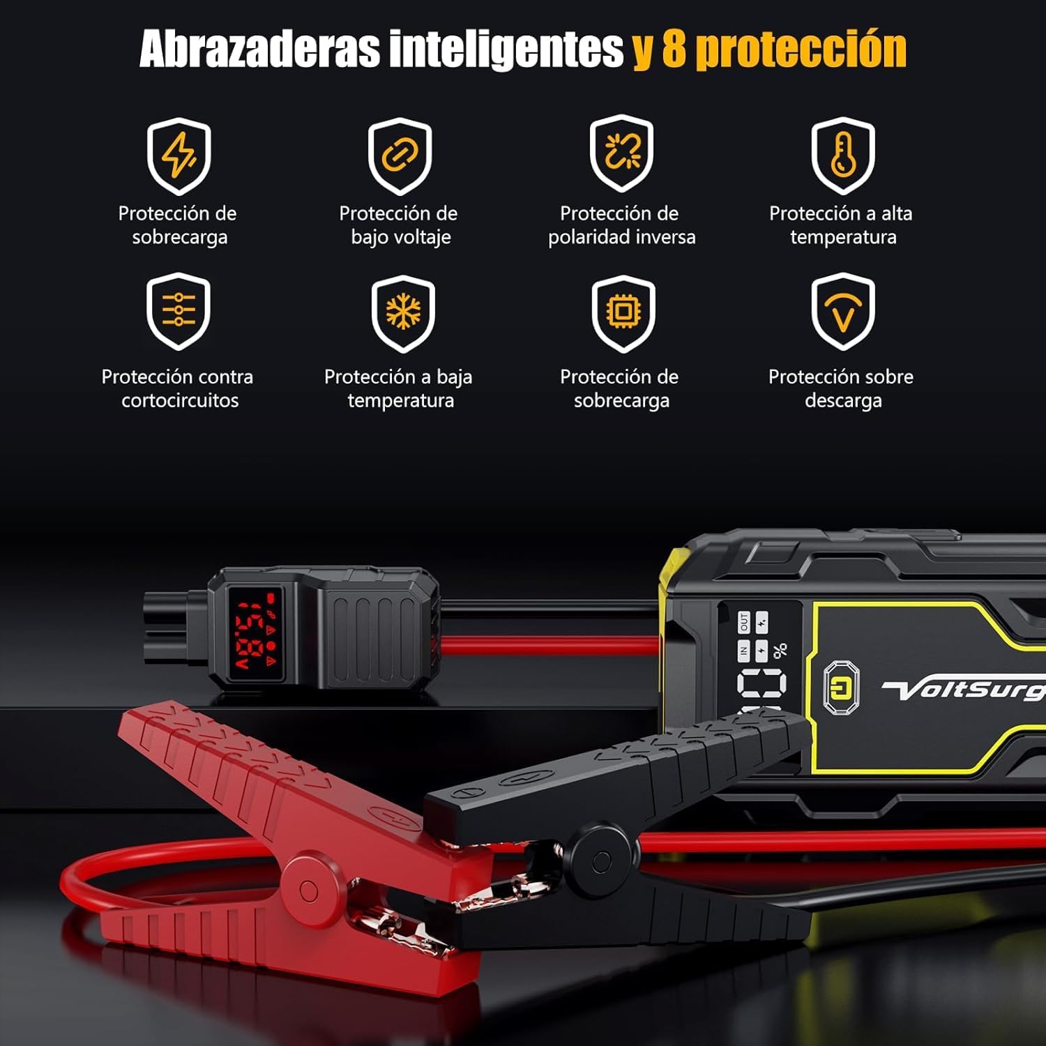 Imagen del producto - VoltSurge Arrancador de Coches Portátil, 4500A (para Todo Gasolina o 8L de Diésel), 12V de Baterias con Cables Inteligentes, Salida QC3.0, Linterna LED,Espera Larga