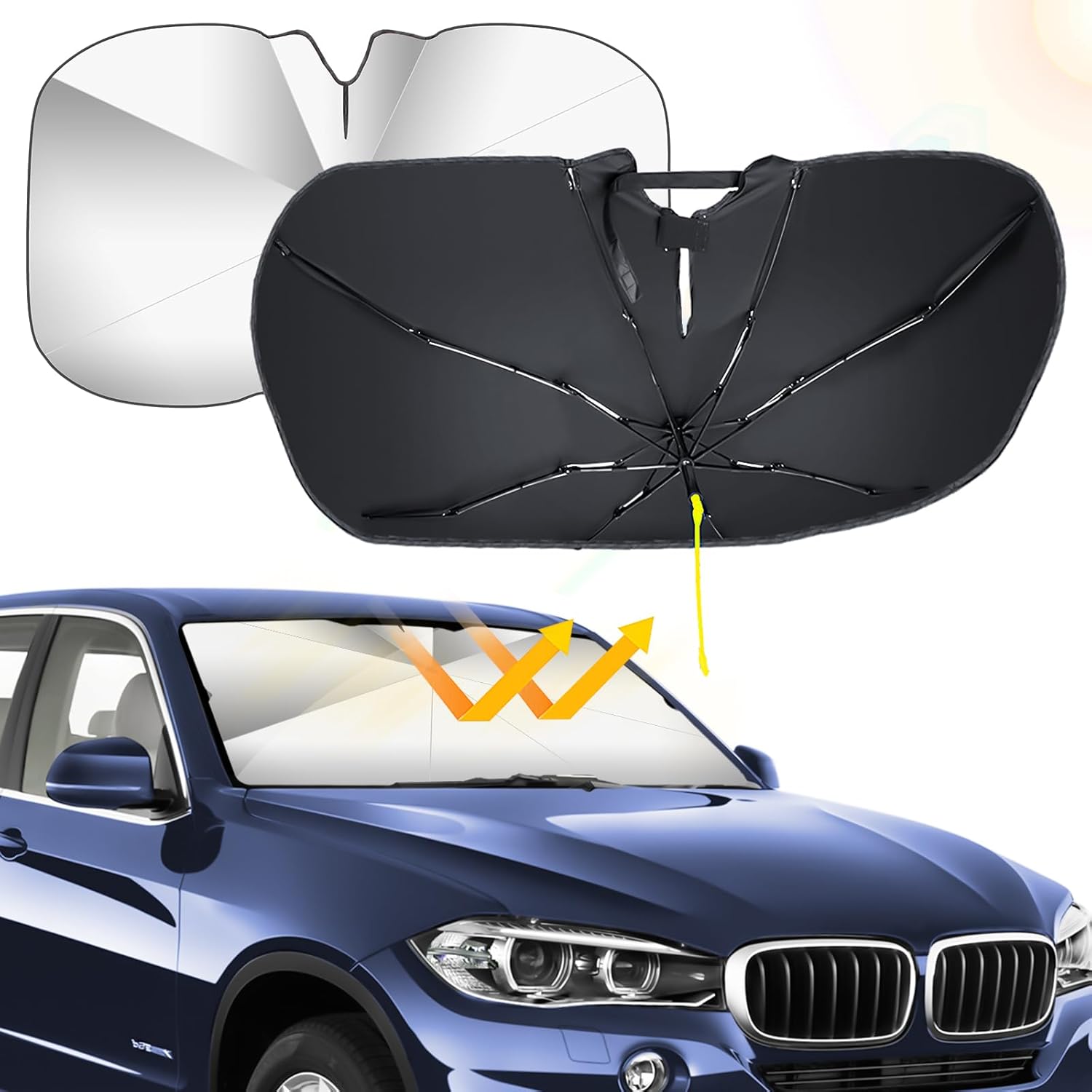 Qoosea Parasol de Parabrisas para Coche - Protección UV Efectiva, Plegable y Compatible con la Mayoría de Vehículos