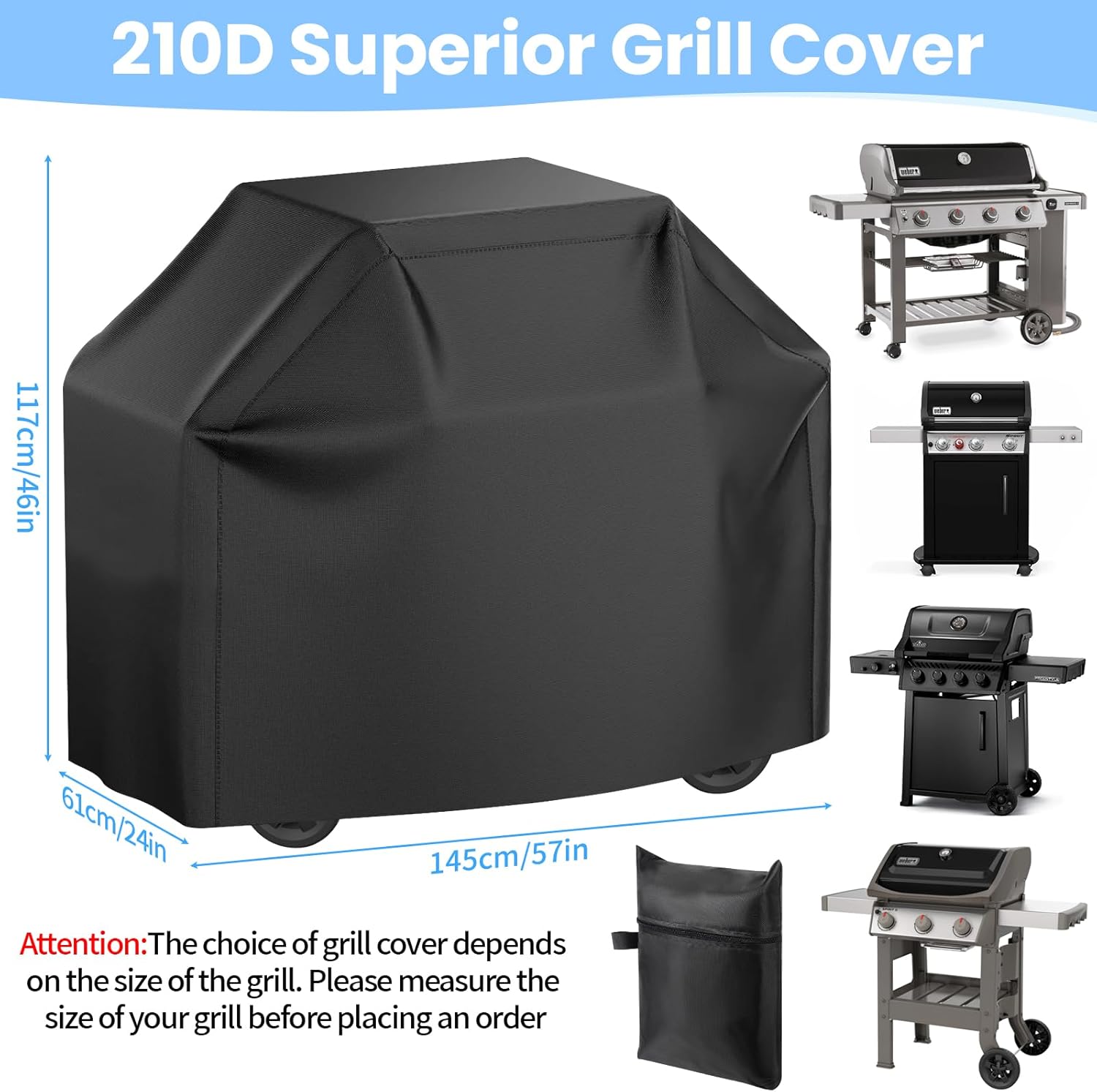 Imagen del producto - SVIPDDD Funda Barbacoa Exterior Impermeable,Cubierta para Barbacoa de Tela Oxford 210D,Resistente a los Rayos UV y al desgarro,Cubierta para Barbacoa impermeable145x61x117cm