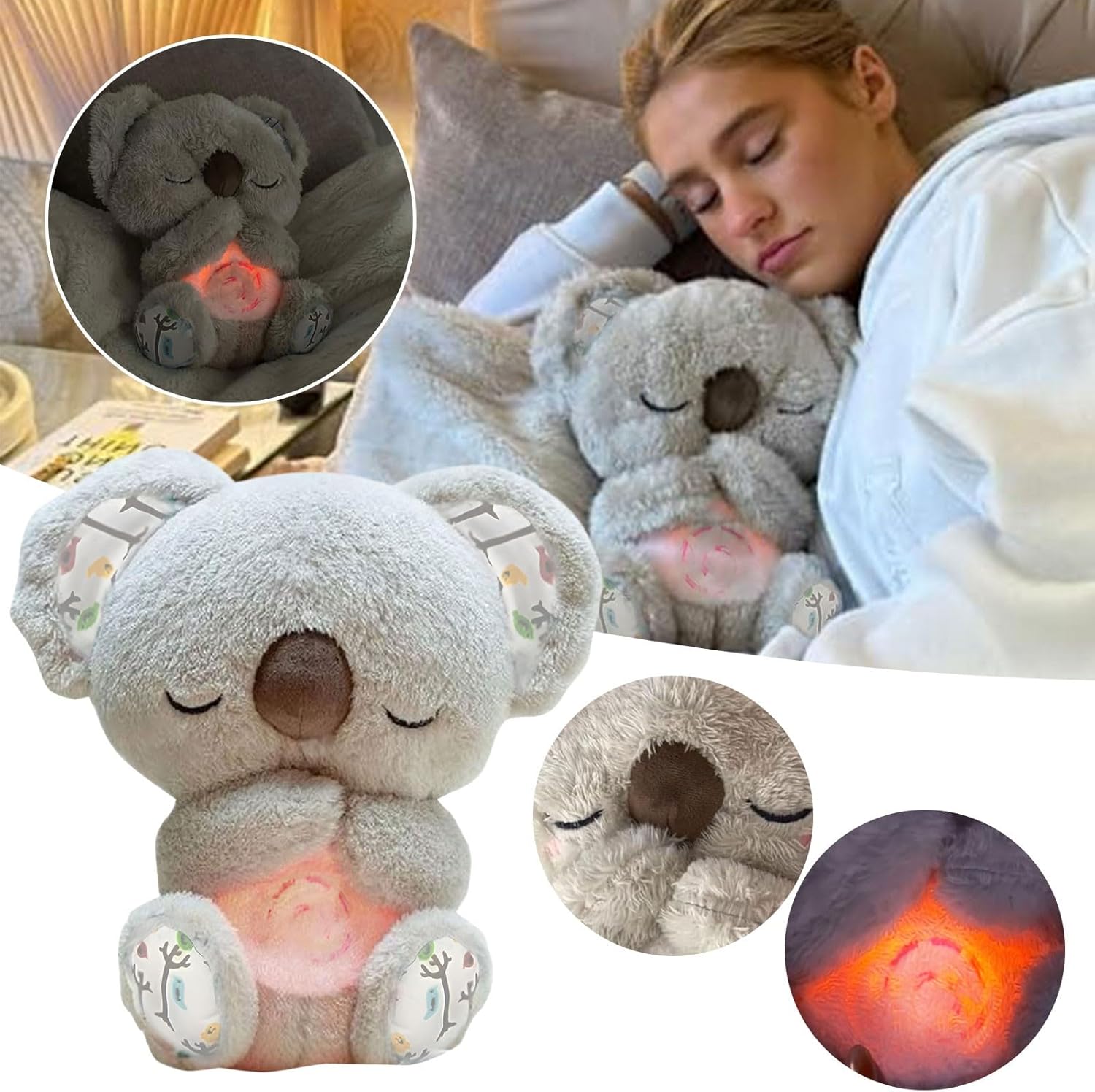 Imagen del producto - Gyaimxfu Koala para Aliviar La Ansiedad,Nutria Bebe Dormir,Peluche Ansiedad Dormir,Bebé Durmiendo Koala Juguete Animal Muñeca con Música Luces Y Movimientos De Respiración Rítmicos Ayuda para Dormir