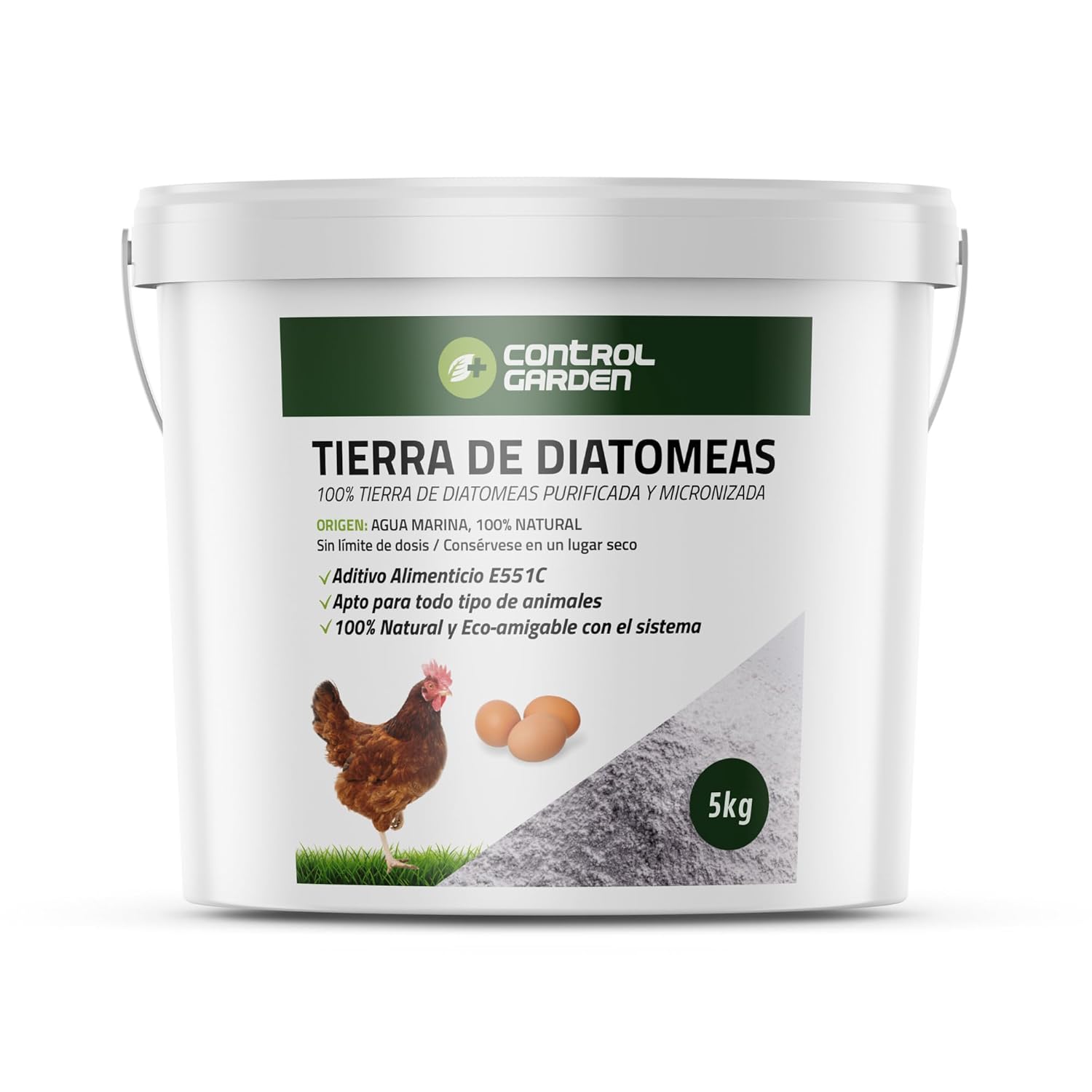 CONTROL GARDEN Tierra de Diatomeas Micronizada 5KG - Fertilizante Ecológico y Aditivo Alimenticio E-551C