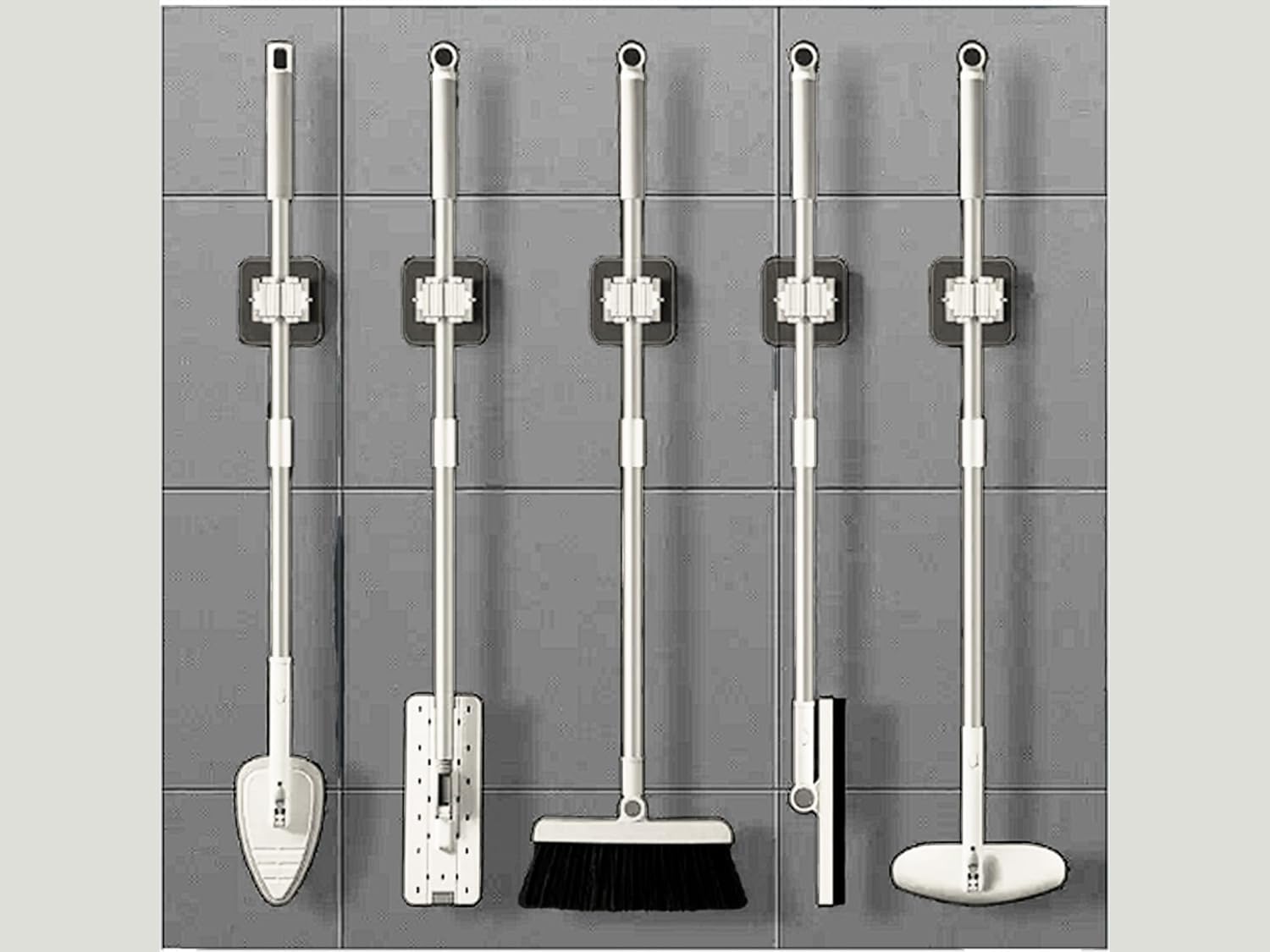 Imagen del producto - GUZHOME 9 piezas Colgador escobas y fregonas - Soporte escobas pared - Sujeta escobas pared - Soporte escobas pared Adhesivo sin Perforaciones, ideal para Cocina, Baño, Trastero, Garaje.