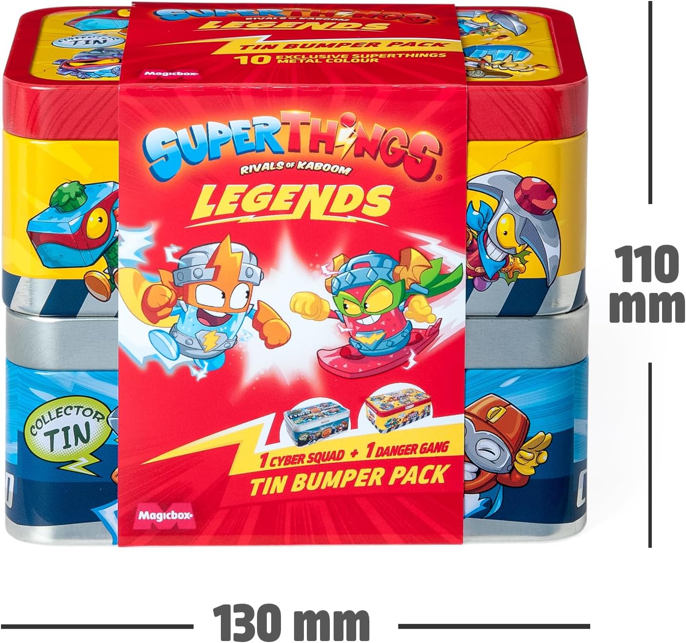 Imagen del producto - SUPERTHINGS Legends - Tin Bumper Pack. Pack de Dos latas. Lata Cyber Squad y Lata Danger Gang. Cada Lata Incluye 5 SuperThings Metalizados exclusivos