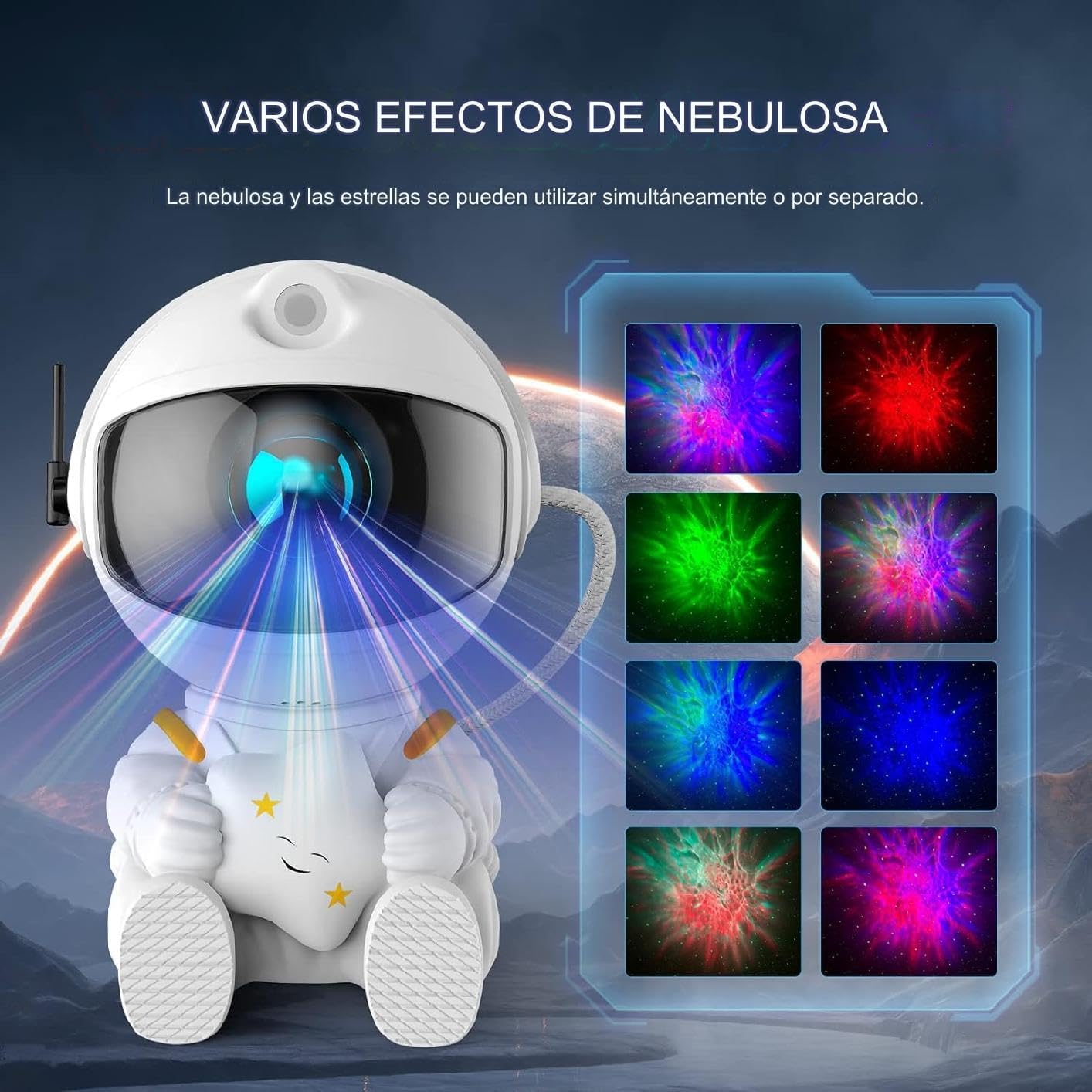 Imagen del producto - EveryKip® Astronaut Galaxy Star Projector, Luz Nocturna con Nebulosa, 8 Modos, 360° Rotación y Control Remoto, Dormitorio y Proyector de Techo, Mejores Regalos Para Niños y Adultos