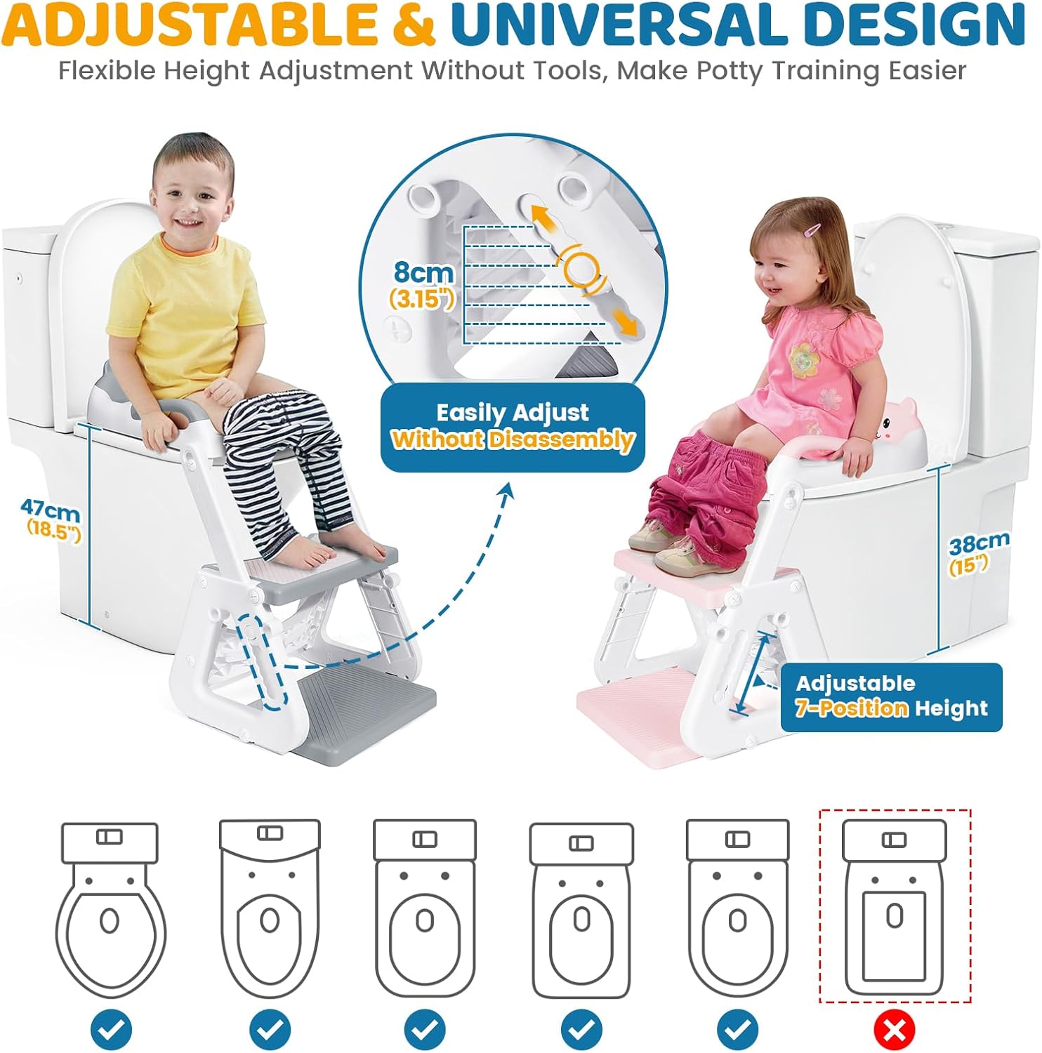 Imagen del producto - Orzbow Ajustable Adaptador Wc Niños con Escalera,Estabilizar Reductor Wc Niños con Estructura Triangular,Pedal Extendido y Cojín de PVC Impermeable,Antideslizante y Plegable,Ligero y Portátil,Gris