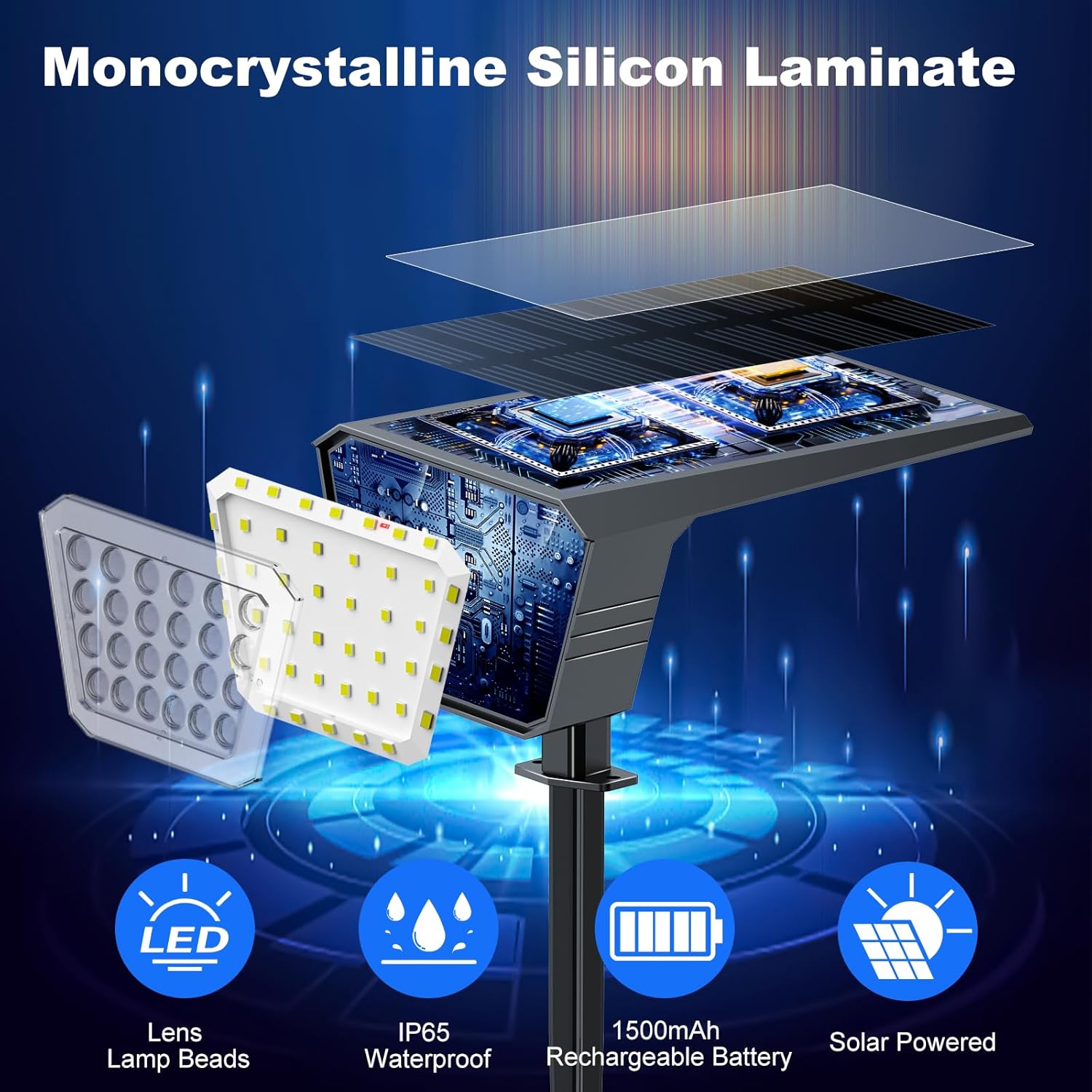 Imagen del producto - FIFlying Spot Solaire Extérieur, 4 Pièces 44 LED Éclairage Extérieur Solaire avec 3 Modes d'Éclairage, Étanche IP65 Lampe Solaire Exterieur pour Jardin, Cour, Chemin, Allée (Blanc Froid)