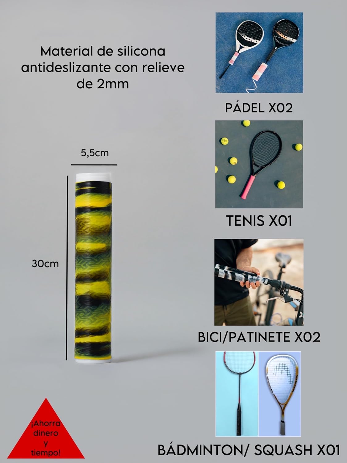 Imagen del producto - HELIX PRO GRIP Padel. Duración x10 Tecnología Antisudor Premium 1 Minuto en Aplicar Overgrips Padel Grip Tenis Padel Accesorios Hexacore Apto para Bádminton Squash Bicicleta