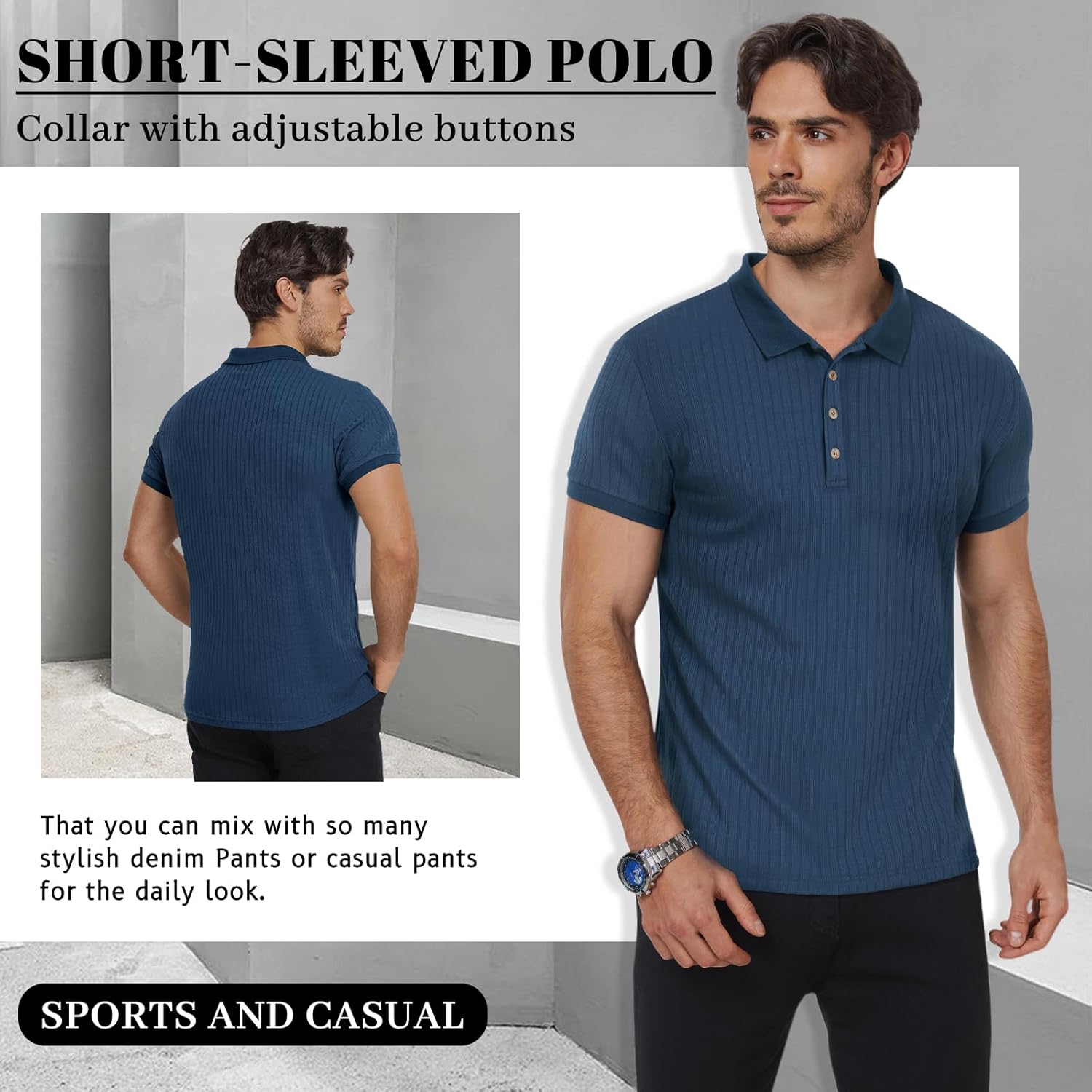 Imagen del producto - TOMEEK Polo Hombre Manga Corta Button Placket Polo Shirt Classic Polos de Golf Regular Camiseta Casuales Golf Polo Camisa Hombre Moda Polos Hombre Ropa de Verano T-Shirts