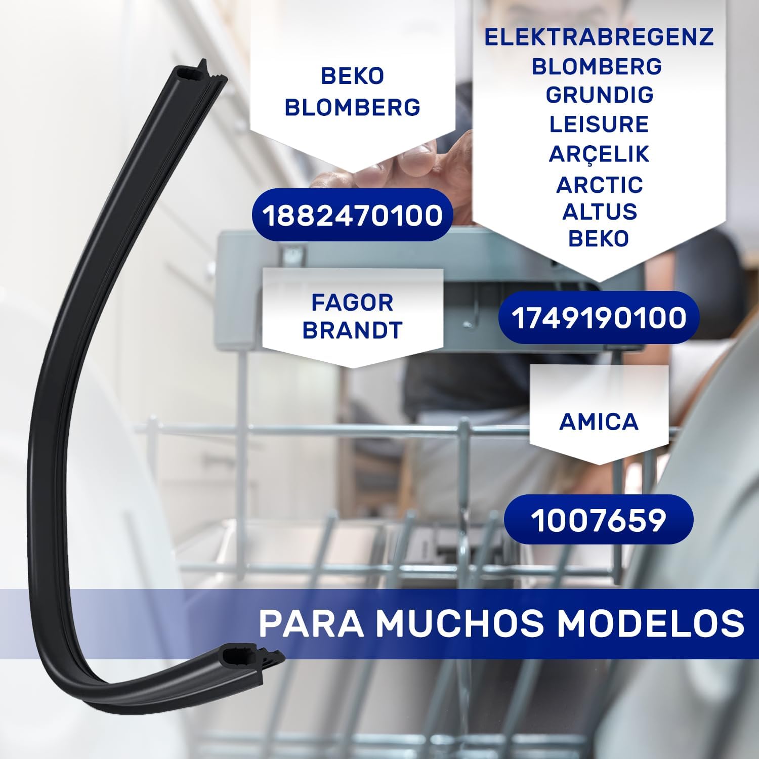 Imagen del producto - Burlete Junta de Goma para Puerta Lavavajillas 550 mm con Código Original 1882470100 32X2252 para Arcelik para Beko para Brandt - Garantía 10 Años - MONTERAL