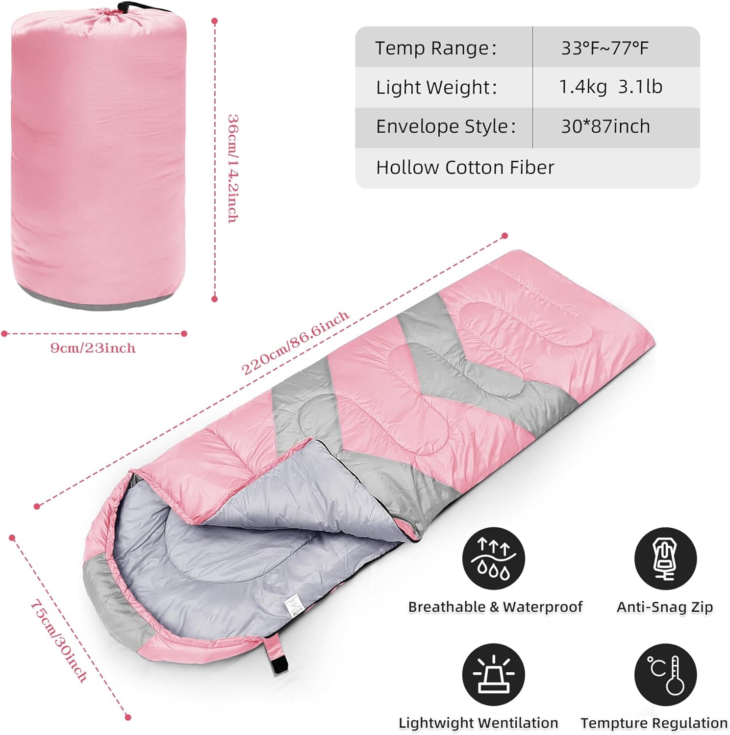 Imagen del producto - Zusentee Saco de Dormir Adultos Ultraligero Compacto, 3-4 Estaciones-Ligero Saco de Dormir Invierno Niños Impermeable para Camping y Senderismo