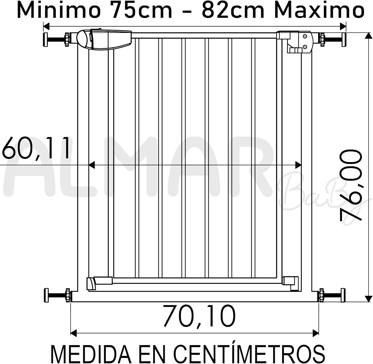 Imagen del producto - ALMAR Baby Barrera de Seguridad Blanco para Puertas, Pasillos o Escalera para Niños o Mascotas 75-82cm Sitema de Cierre Automático Giro Ambos Lados