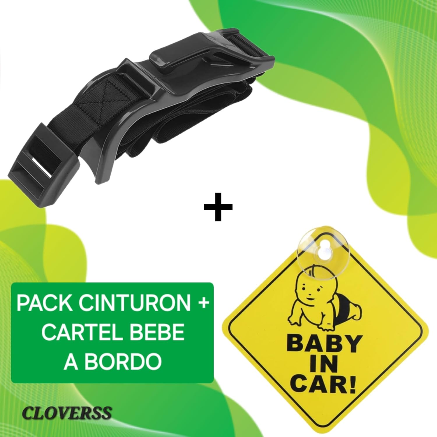 Imagen del producto - Cinturón de Seguridad para Embarazadas, Cinturón de Embarazada,Cinturón de Embarazada Coche,Cinturón Adaptador para Embarazadas, Cinturon Embarazo Coche, Pack Cinturon y Cartel Indicador Bebe a Bordo