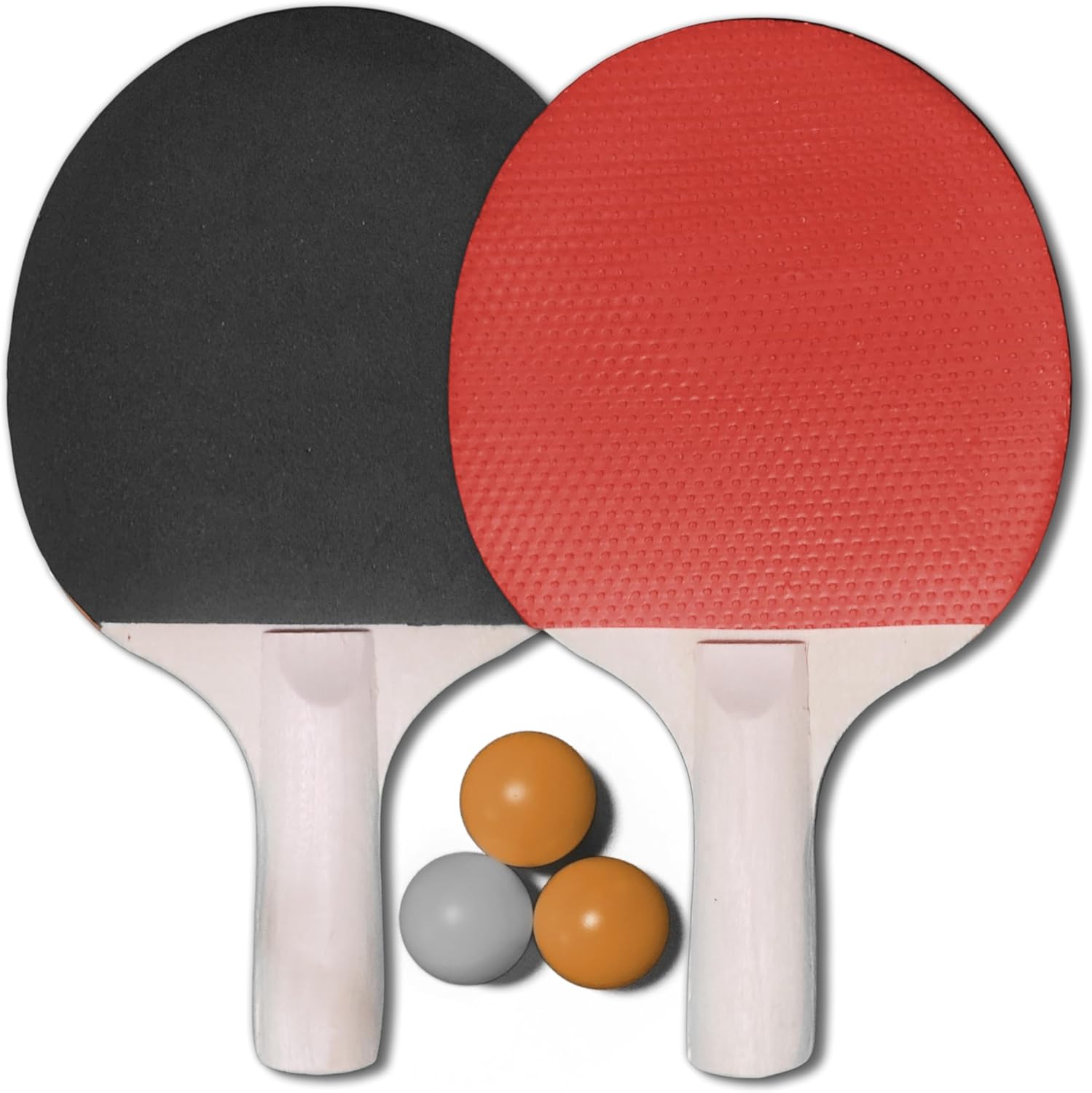 BuMart - Set de Palas Ping Pong 2 + 3 Pelotas de Ping Pong para Principiantes - Raquetas de Madera y Goma