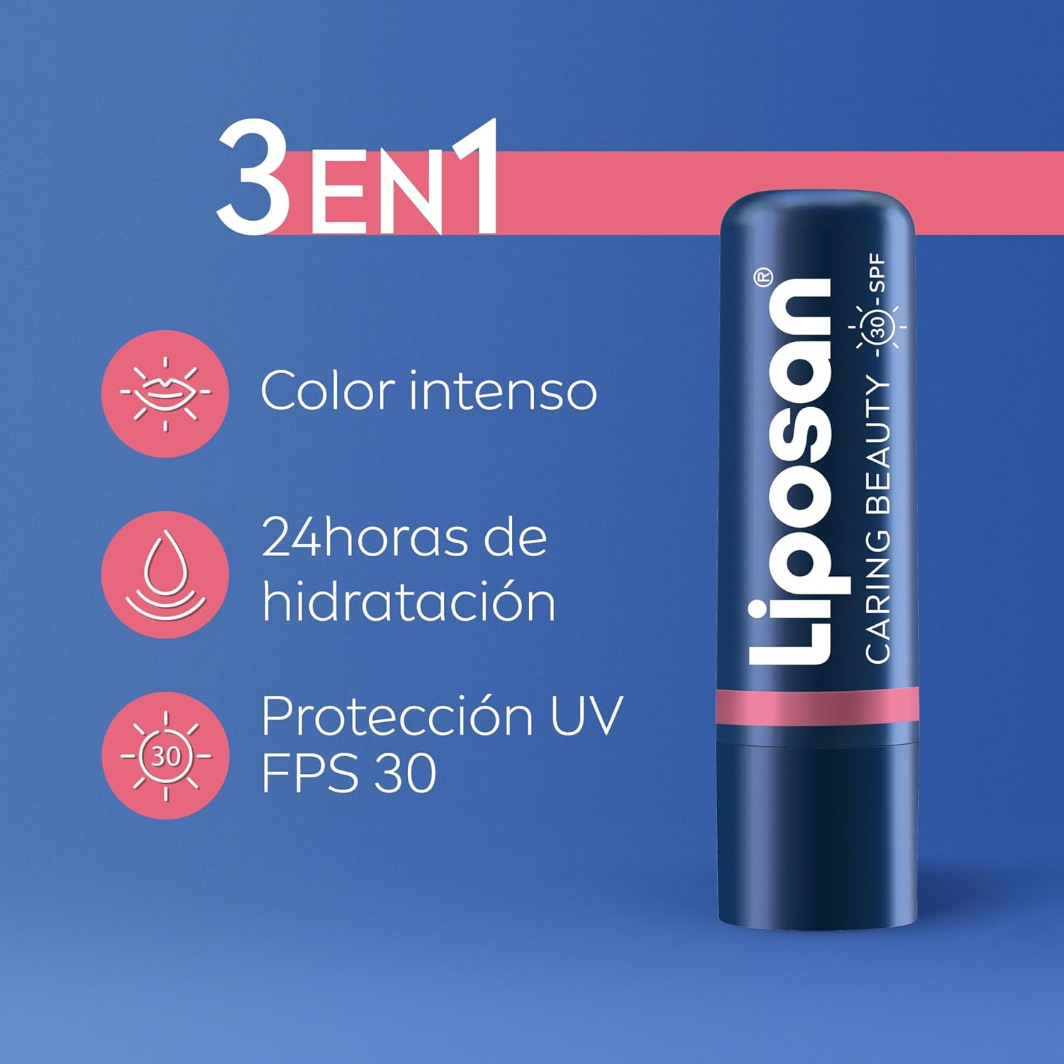 Imagen del producto - Liposan Caring Beauty Lip and Cheek Nude Pink, bálsamo de labios y colorete en barra tono rosa nude, protector labial en stick 3 en 1 para un look sencillo, 1 x 4,8 g