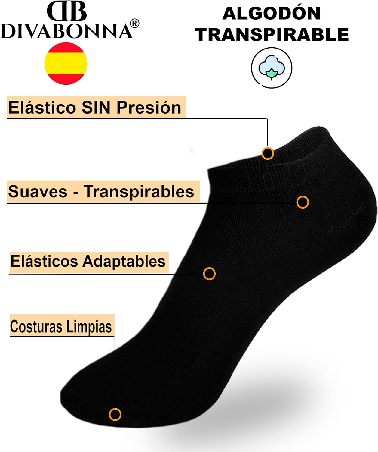 Imagen del producto - DIVABONNA 12 Pares Calcetines Tobilleros Hombre - Calcetines Tobilleros Mujer - Calcetines Cortos Hombre - Calcetines Cortos Mujer - Calcetines Tobilleros (Modelo: Tobillero)