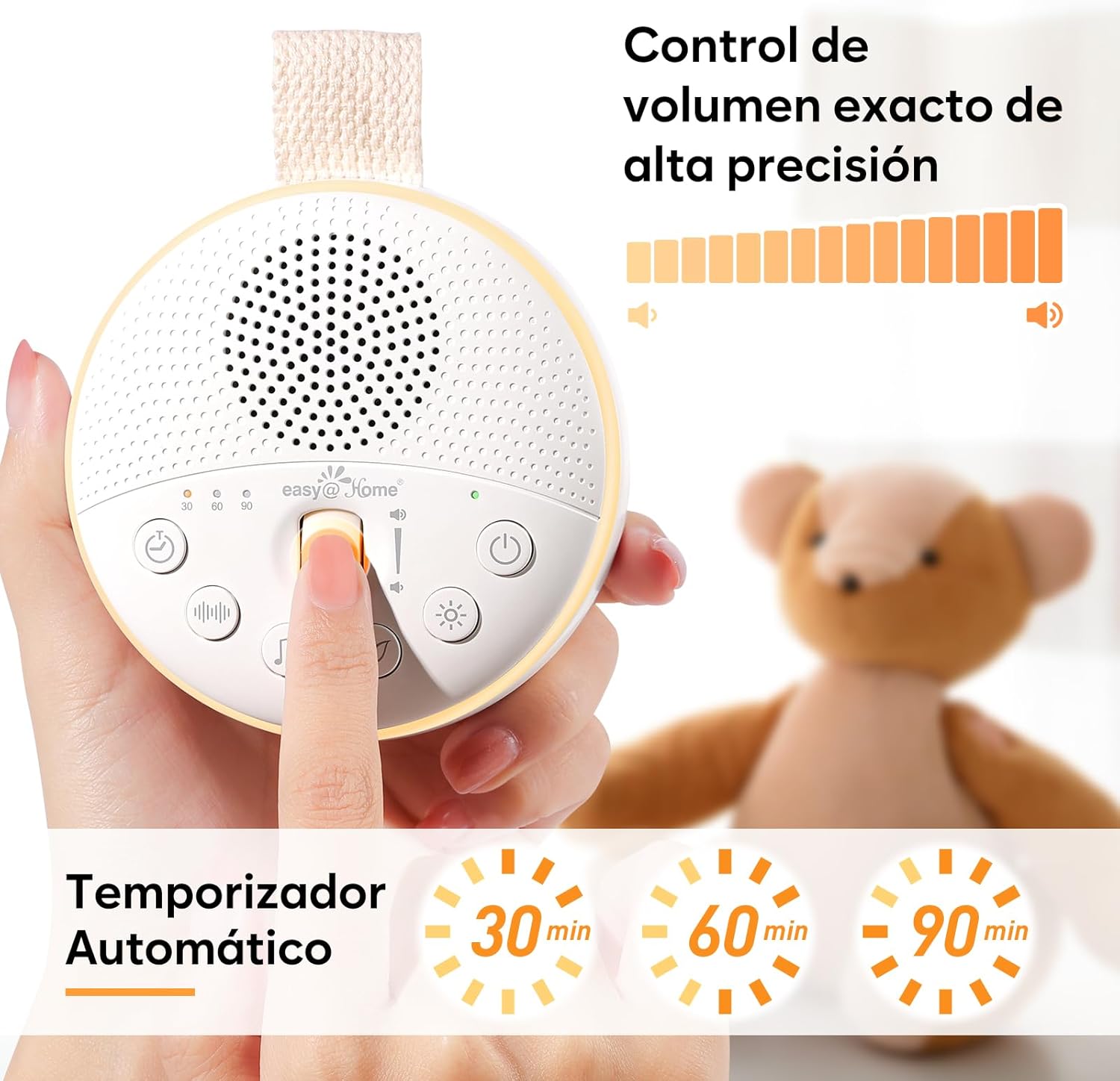 Imagen del producto - Easy@Home Máquina de Ruido Blanco para Dormir Bebé: Aparato Portátil de 34 Sonidos Relajantes con Luz Nocturna y Temporizador | Altavoz USB Recargable y Volumen Ajustable para Bebés o Adultos