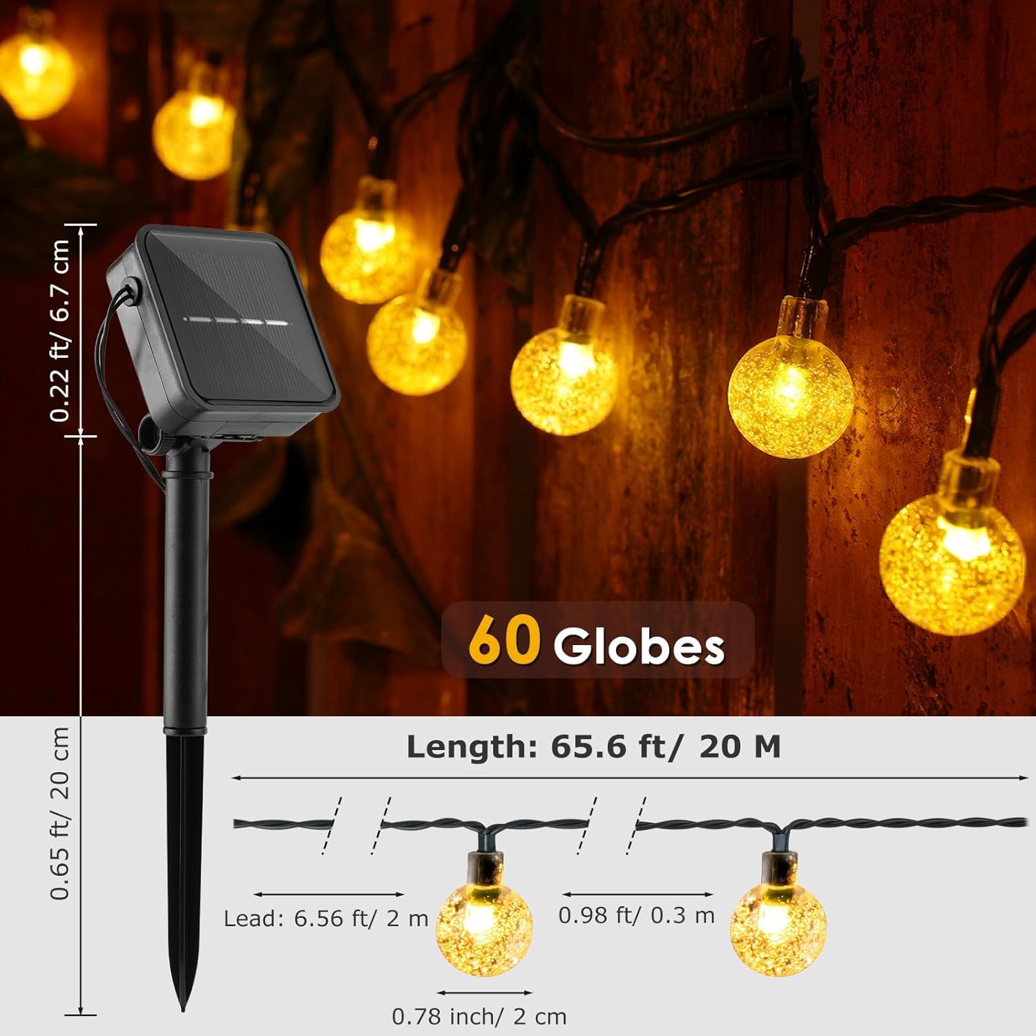 Imagen del producto - litogo Guirnaldas Luces Exterior Solar, 20M 60 LED Bombillas Solares Exterior, 8 Modos & Impermeable Guirnalda Luces Solar y Luces Terraza Exterior Solar para Jardín Navidad Patio Fiestas