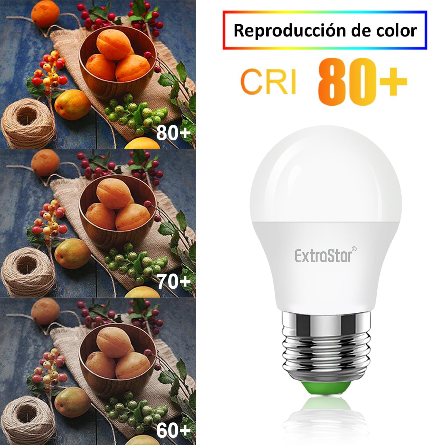 Imagen del producto - EXTRASTAR Bombillas LED 9W E27 G45, 860 Lúmen, Luz Blanca Natural 4200K, Equivalente a 63W Bombilla Halógena, No regulable, 6Pcs