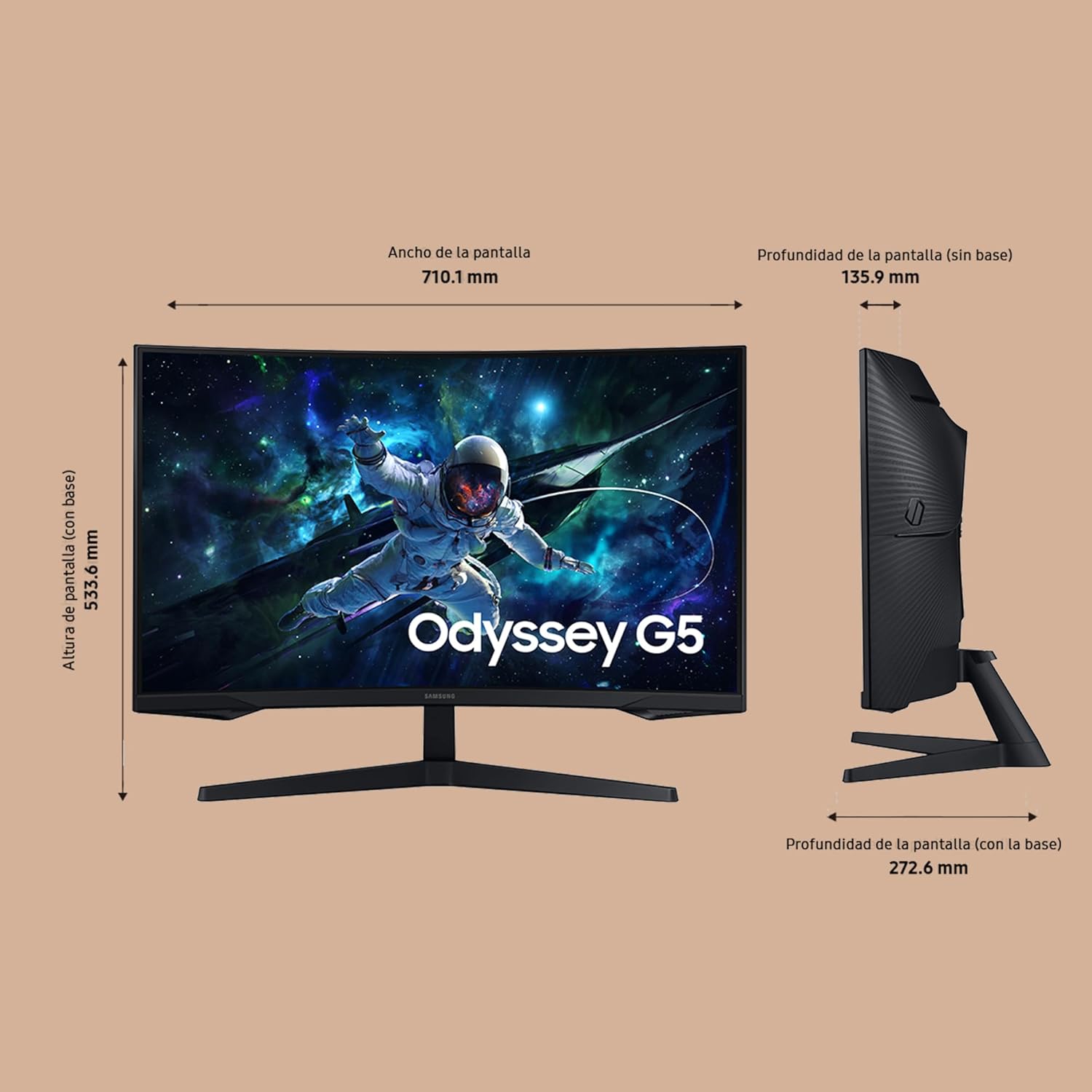 Imagen del producto - SAMSUNG LS32CG552EUXEN - Monitor Curvo Gaming 32'' WQHD, 2560x1440, 16:9, 2500:1, 1000R, 165 Hz, 1 ms, 300 CD/m², HDMI, AMD FreeSync, Negro