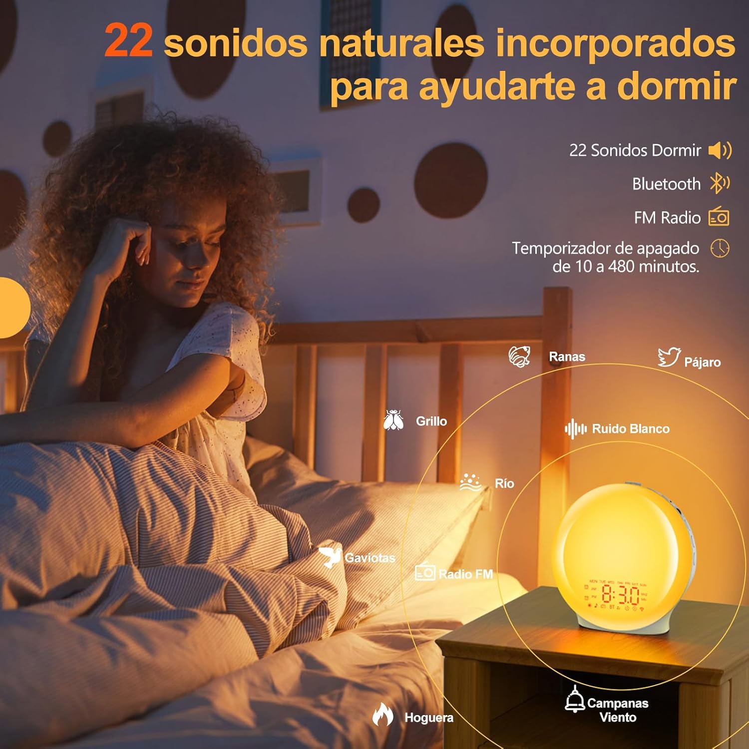 Imagen del producto - Despertador Luz Bluetooth,Reloj Despertador de Amanecer,Wake Up Light Simulación de Amanecer/Atardecer,17 Luces de Colores,2 Alarmas, 20 Niveles Brillo,22 Sonidos,Snooze Radio FM,Despertador Infantil