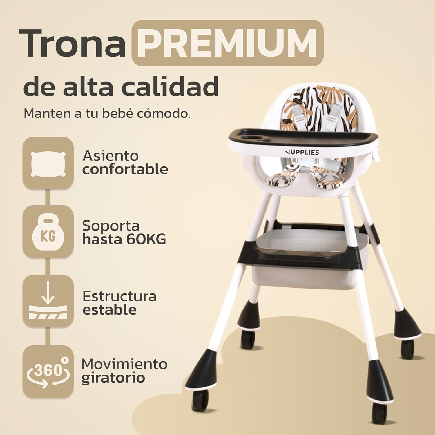 Imagen del producto - JUPPLIES Tronas de Bebe - Trona de Bebe Evolutiva 2 en 1 con Doble Bandeja y Arnés con 5 Puntos - Silla de Comer Portatil para Bebe hasta 30kg - High Chair Cadeira Bebe Refeições (Verde)