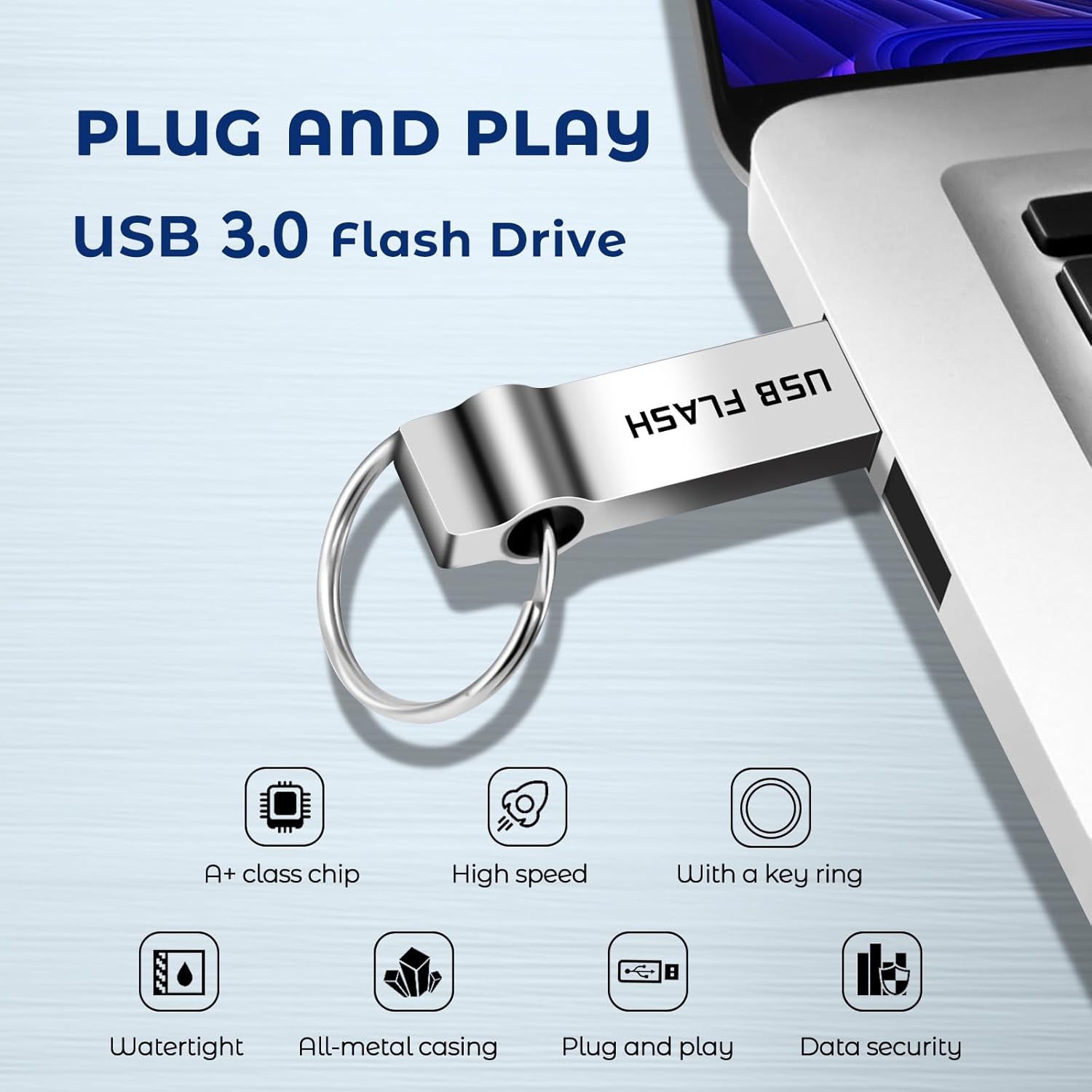 Imagen del producto - alptte Memoria USB 256GB USB 3.0 Pendrive Impermeable Pen Drive Metal Disco Duro Externo para Computadora Tableta, con Llavero (256gb)