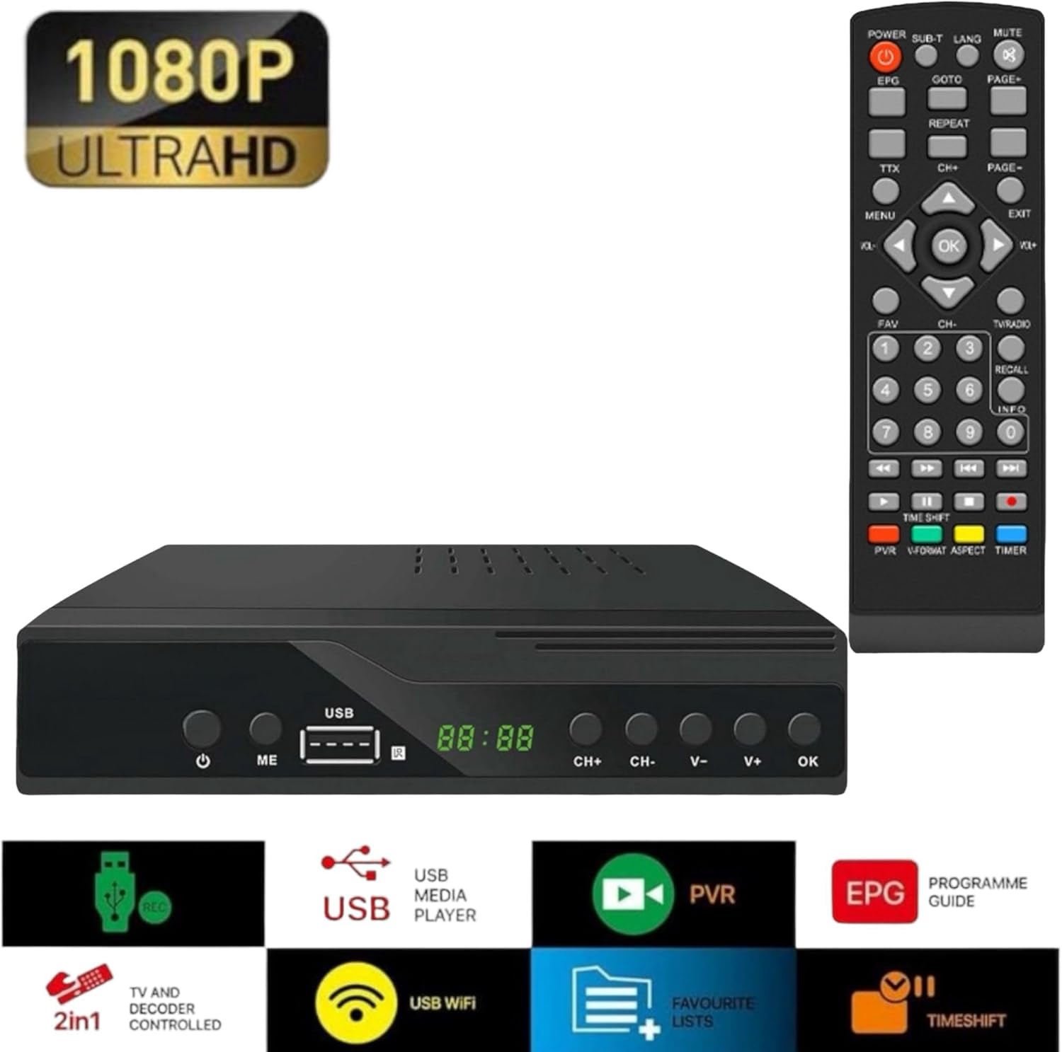 Imagen del producto - TDT Decodificador Televisión UHD DVB-T T2 O T3 Tuner MPEG-4 2 TDT HD Receptor, Sintonizador de televisión Digital Terrestre, Receptor Digital de Alta definición Full HD 1080p Dolby/MPEG-2/4 (JN 821T2)