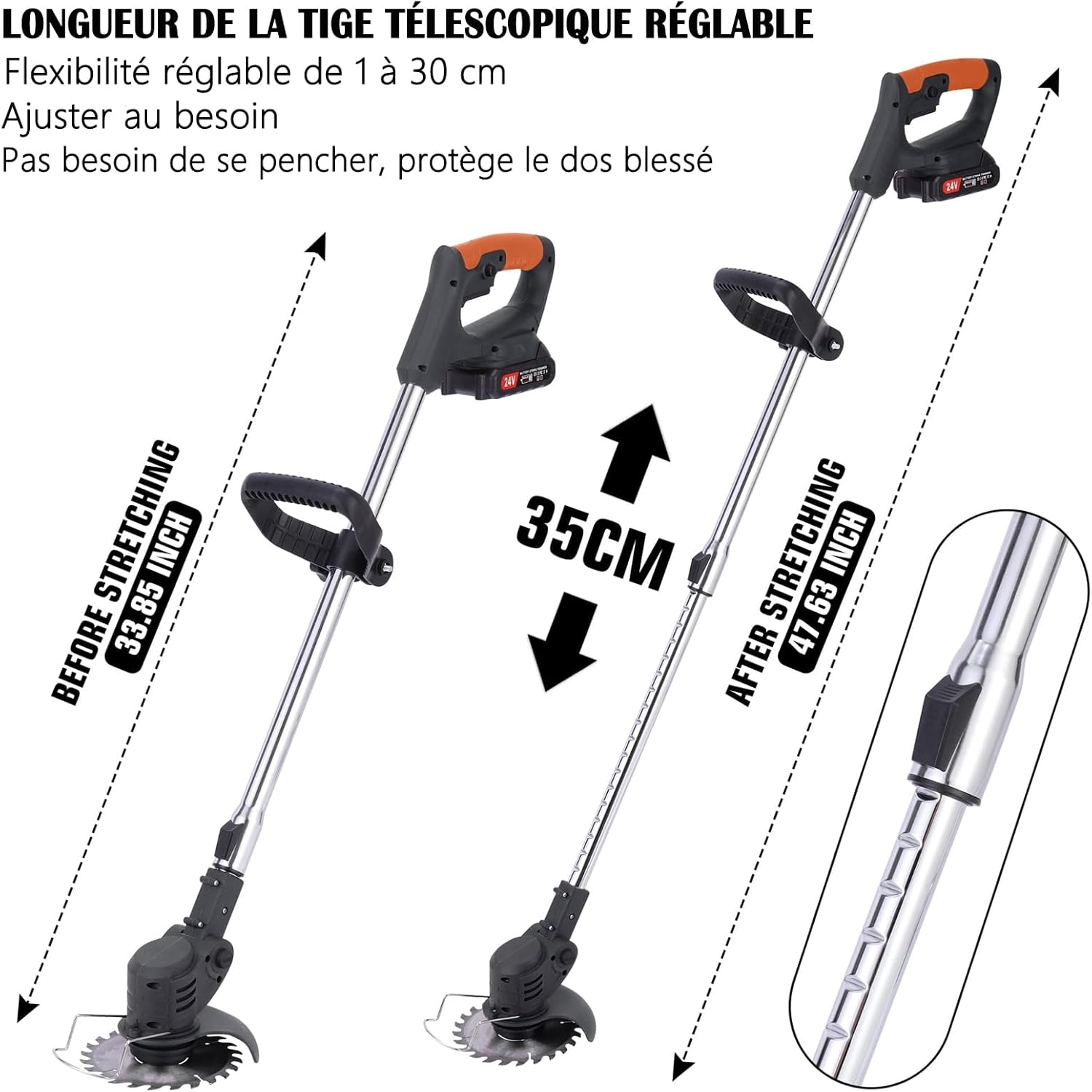 Imagen del producto - Desbrozadora A Batería,Recortadora De Cortabordes Bateria 24 V, Cortabordes Electrico 5 En 1, Longitud Retráctil, 2 Baterías, para Recortar Césped Y Arbustos Cortadora Césped