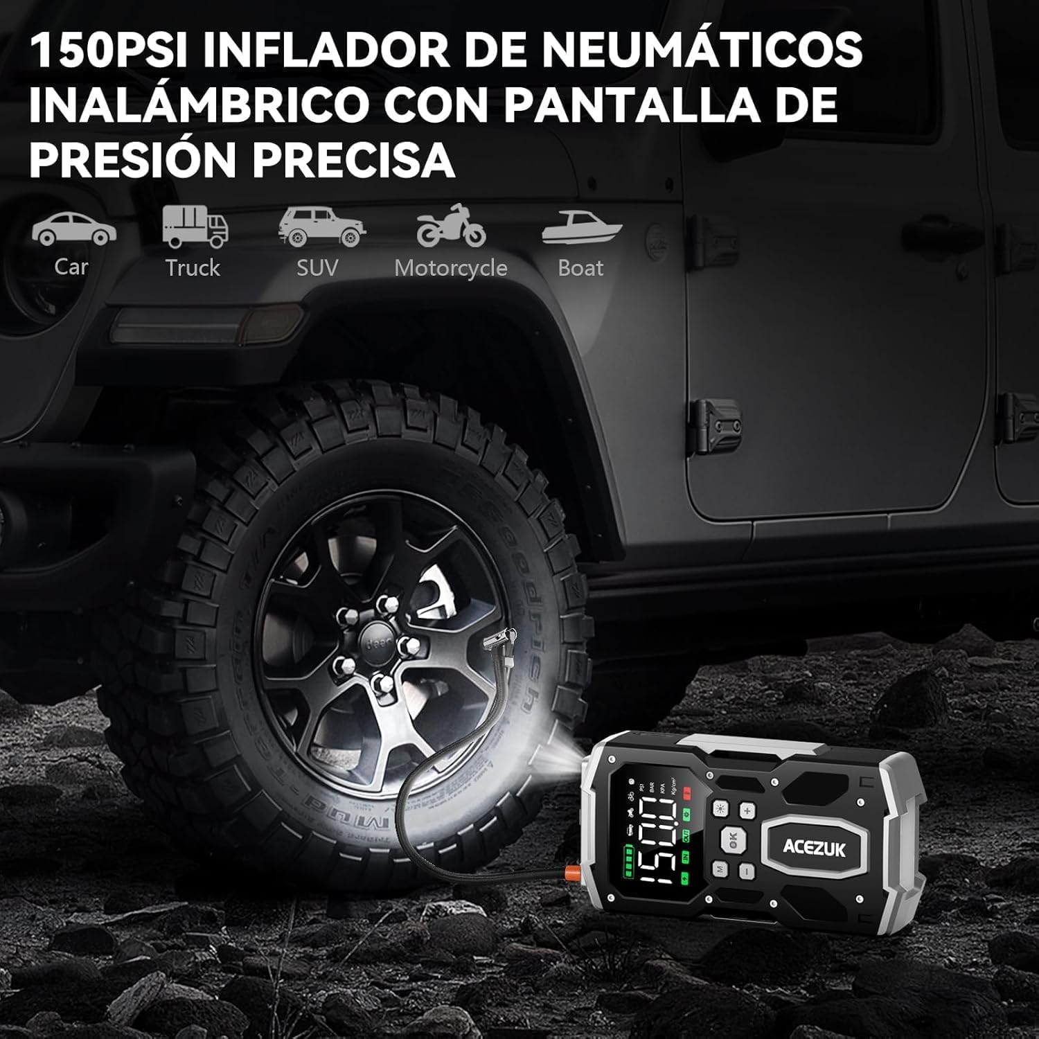 Imagen del producto - ACEZUK Arrancador de Batería de Coche 4000A, Compresor de Aire 150PSI, 26800mAh Arrancador de Coches para Vehículo(Toda Gasolina o 10L Diésel), 12V Arrancador de Batería con 400-Lumen LED