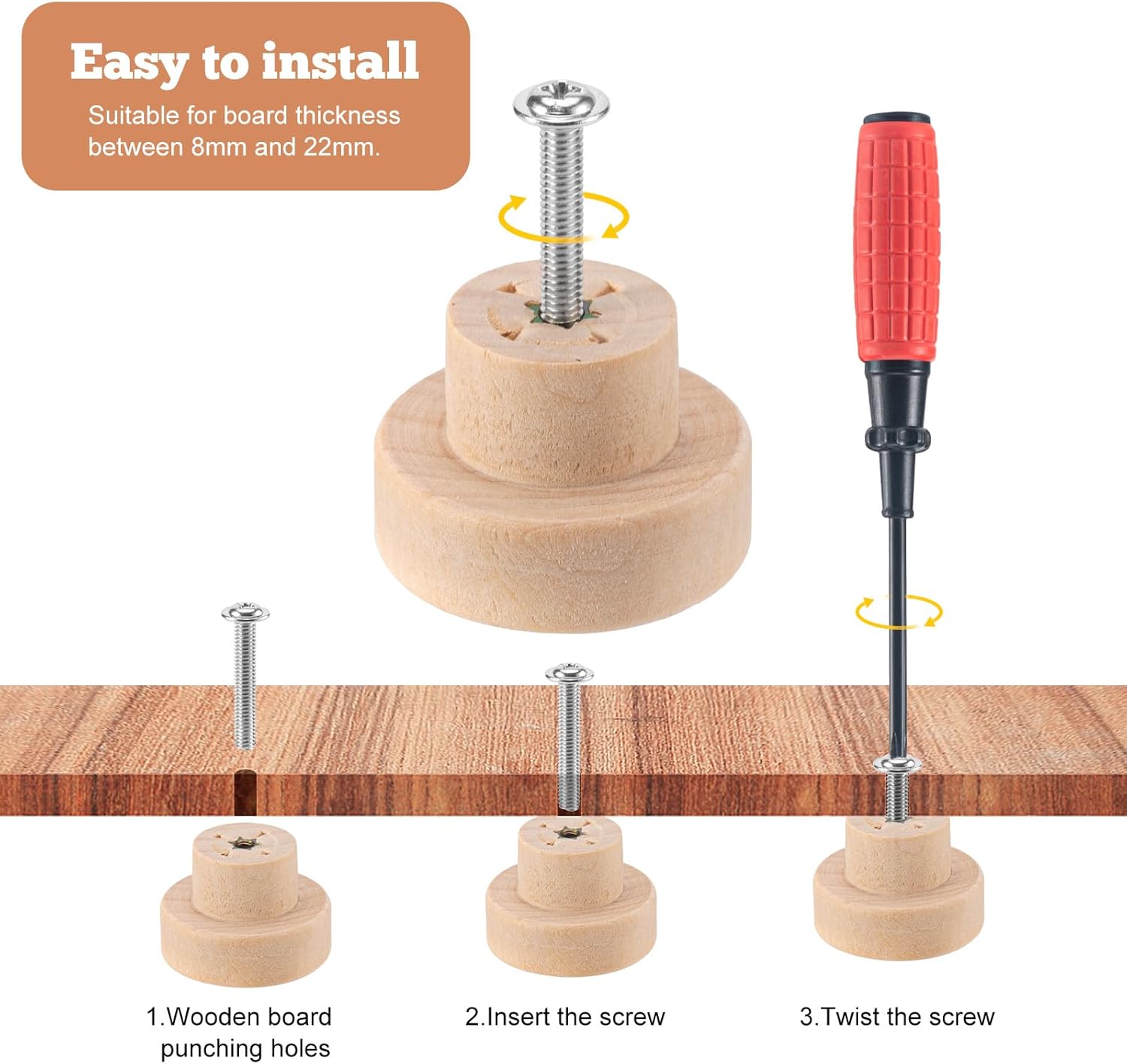 Imagen del producto - MumdoYAL 15 piezas tiradores armarios，tiradores cajones，pomos y tiradores，tiradores madera，tiradores madera de muebles，Con tornillos, 35 x 25 mm, redondo, madera