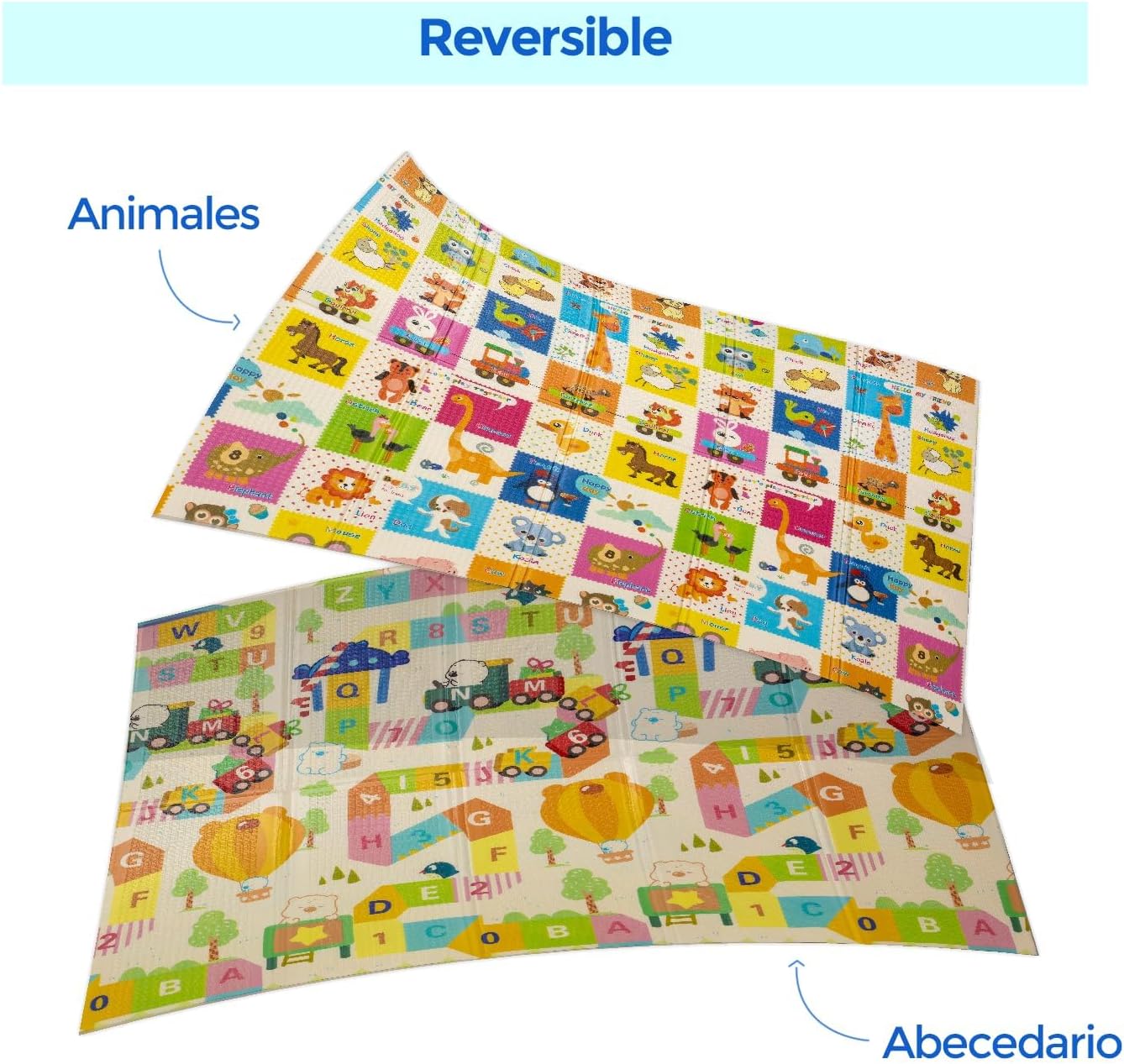 Imagen del producto - Edibaby, Alfombra Bebe, 200 x 180 cm, 1 cm Grosor, Diseño Infantil, Acolchada de XPE, Reversible y Plegable, Tapete Actividades, Colchoneta para Niños para Juegos en el Suelo (Playground Edition)