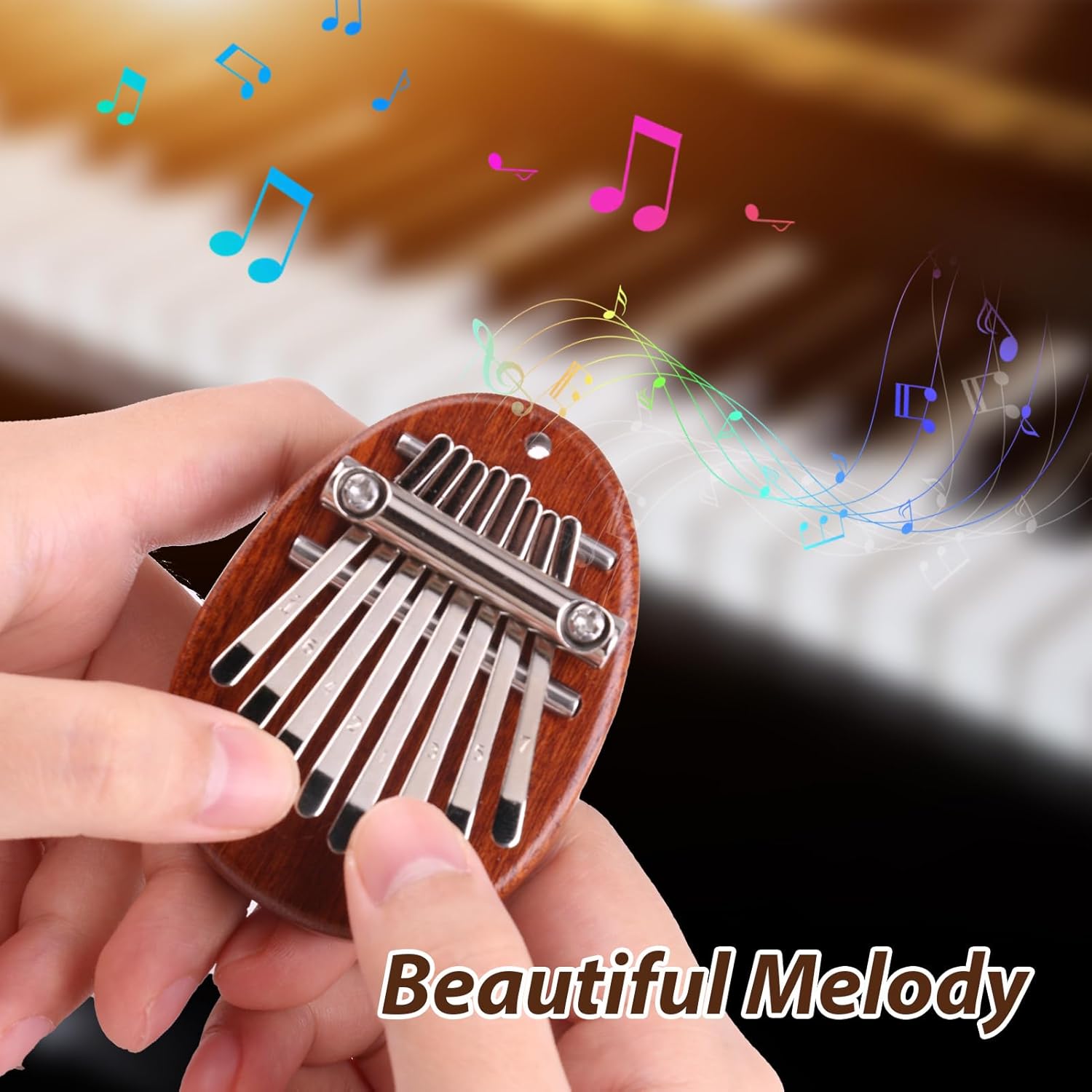 Imagen del producto - Buysow Mini Kalimba de 8 Teclas, Mini Piano de Pulgar Marimbas con Colgante Cordón, Instrumento Musical Kalimba para Principiantes Niños y Aduitos