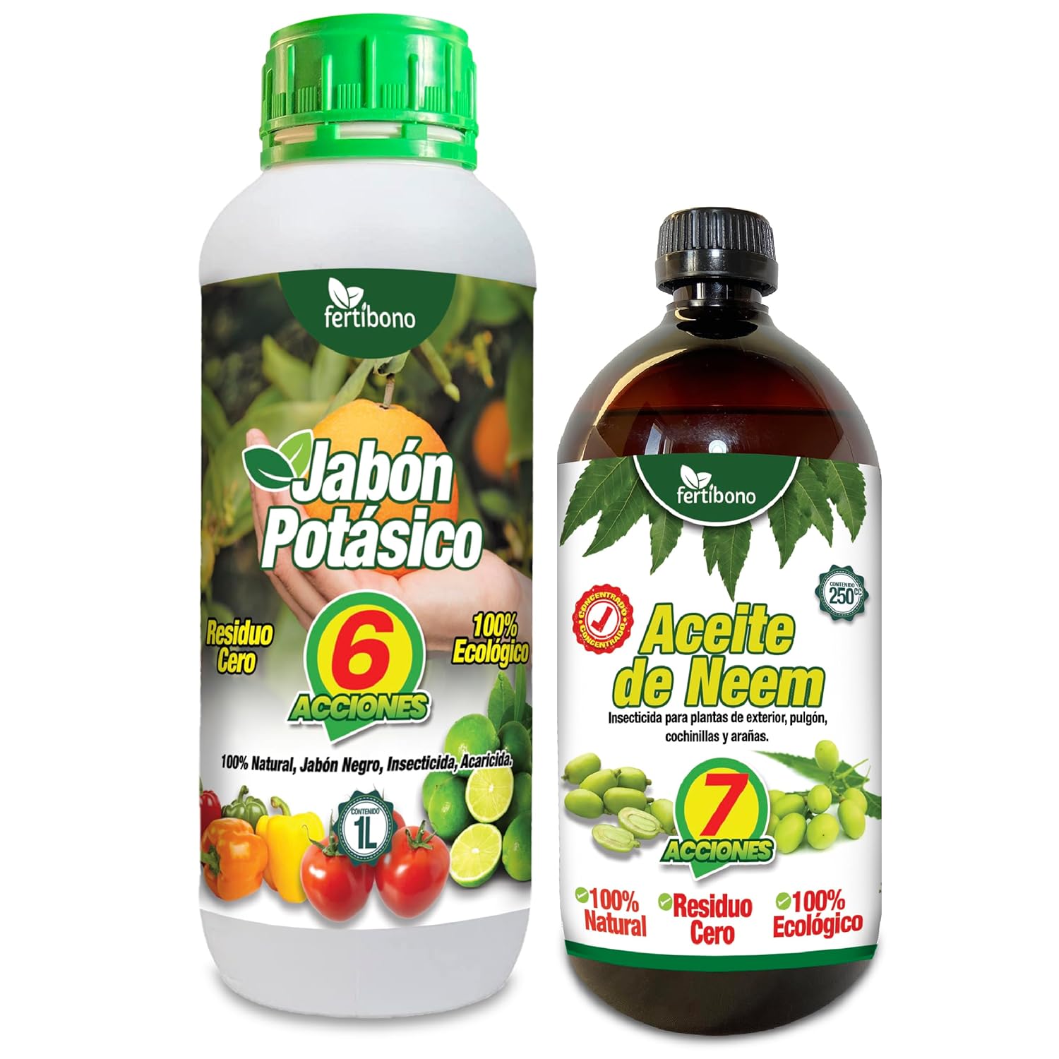 Fertibono JaboNeem: Control Eficaz de Plagas con Jabón Potásico y Aceite de Neem - 1L+250ml