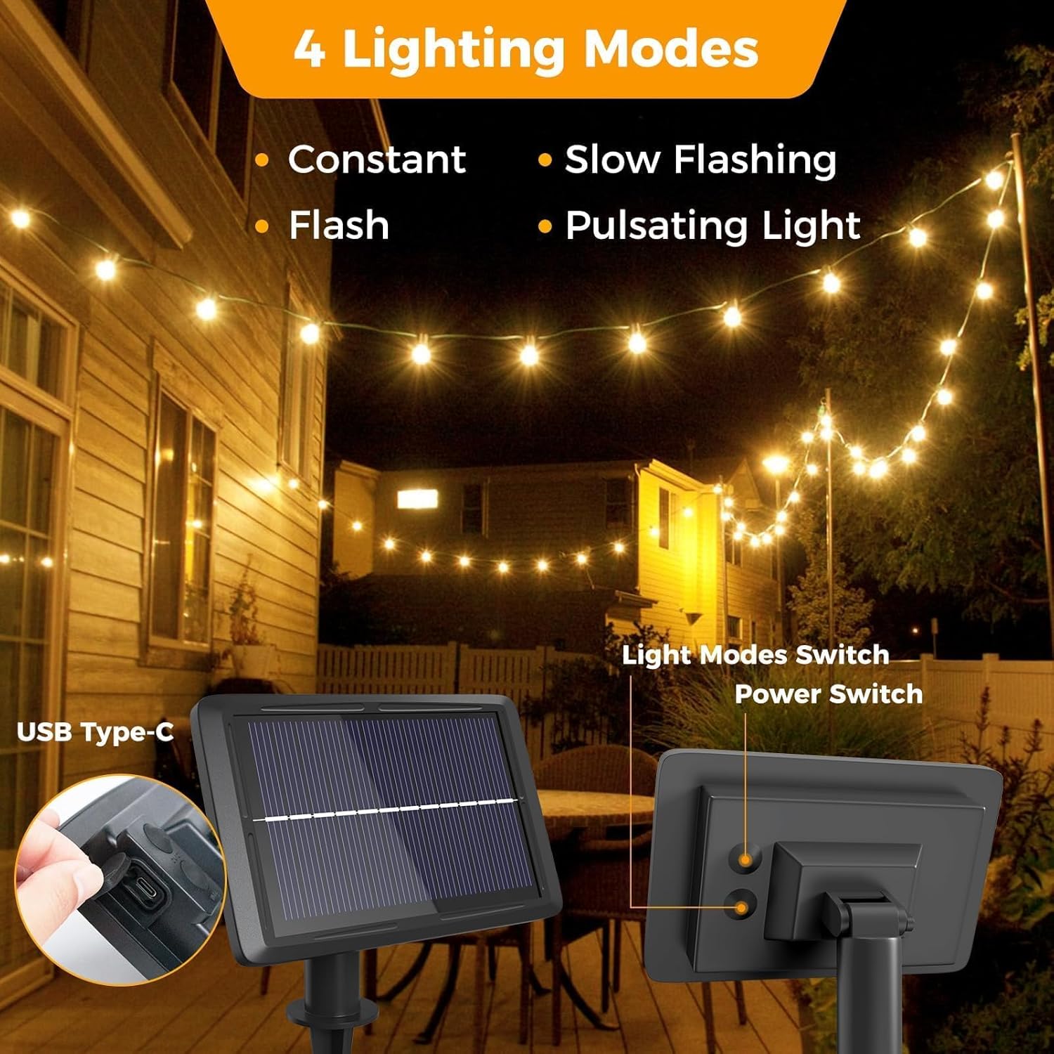 Imagen del producto - btfarm Guirnaldas Luces Exterior Solar, 23M 30+3 G40 Bombillas Solares LED Exterior Jardin, IP65 Impermeable 4 Modos Guirnalda Solar Exterior Placa Solar Cadena para Exteriores Terraza Patio, Calida