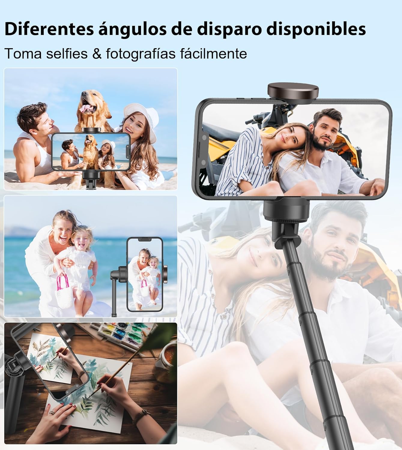 Imagen del producto - TONEOF 153cm Palo Selfie Trípode para Movil, Palo Tripode Giratorio de 360° Mejorado, Tripode Movil Extensible Todo en 1 Hecho de Aluminio con Control Remoto para iPhone y Android Teléfono-Negro Oro