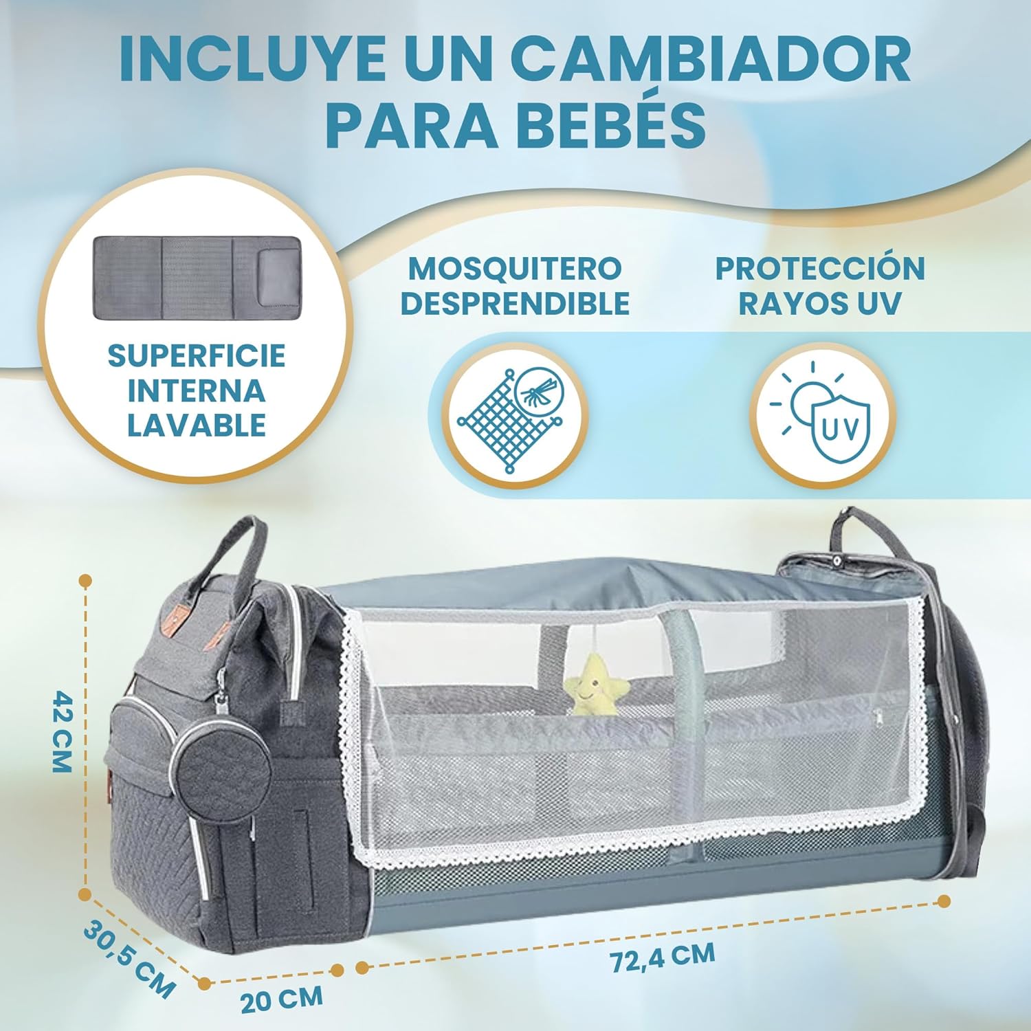 Imagen del producto - Treboler | Mochila Bebe Pañalera Multifuncional | Bolso Carro Bebe | Bolsa Carro Bebe Organizador | Pañaleras para Bebes Cambiador Bebe con Mosquitero | Mochila Carro Bebe con Ganchos Carro Bebe