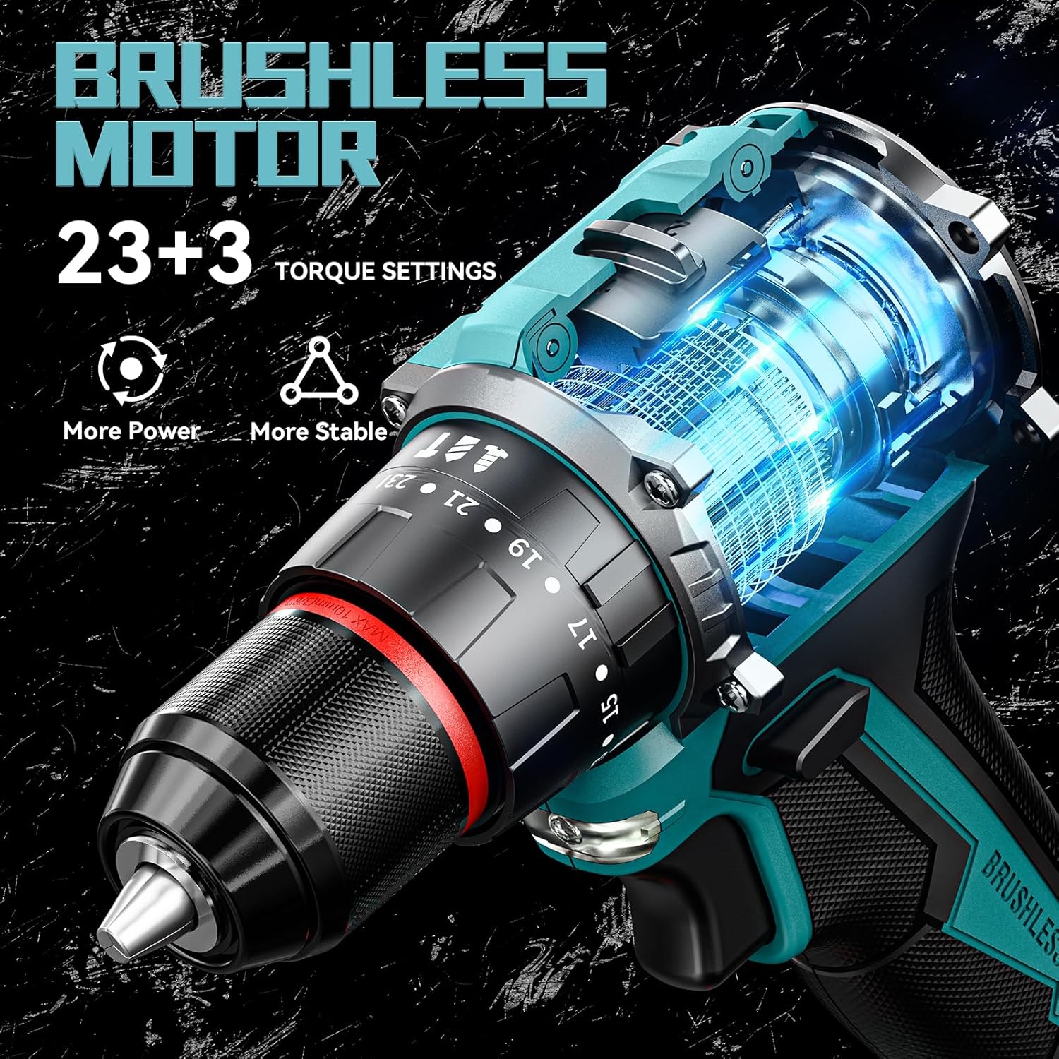 Imagen del producto - Brushless Taladro Percutor a Bateria 21V, Taladro Atornillador Electrico, Taladro Atornillador Batería (2x2.0Ah Baterías, 24 Accesorios, 55 Nm, 23+3 Ajuste de Par, 2 Velocidad)