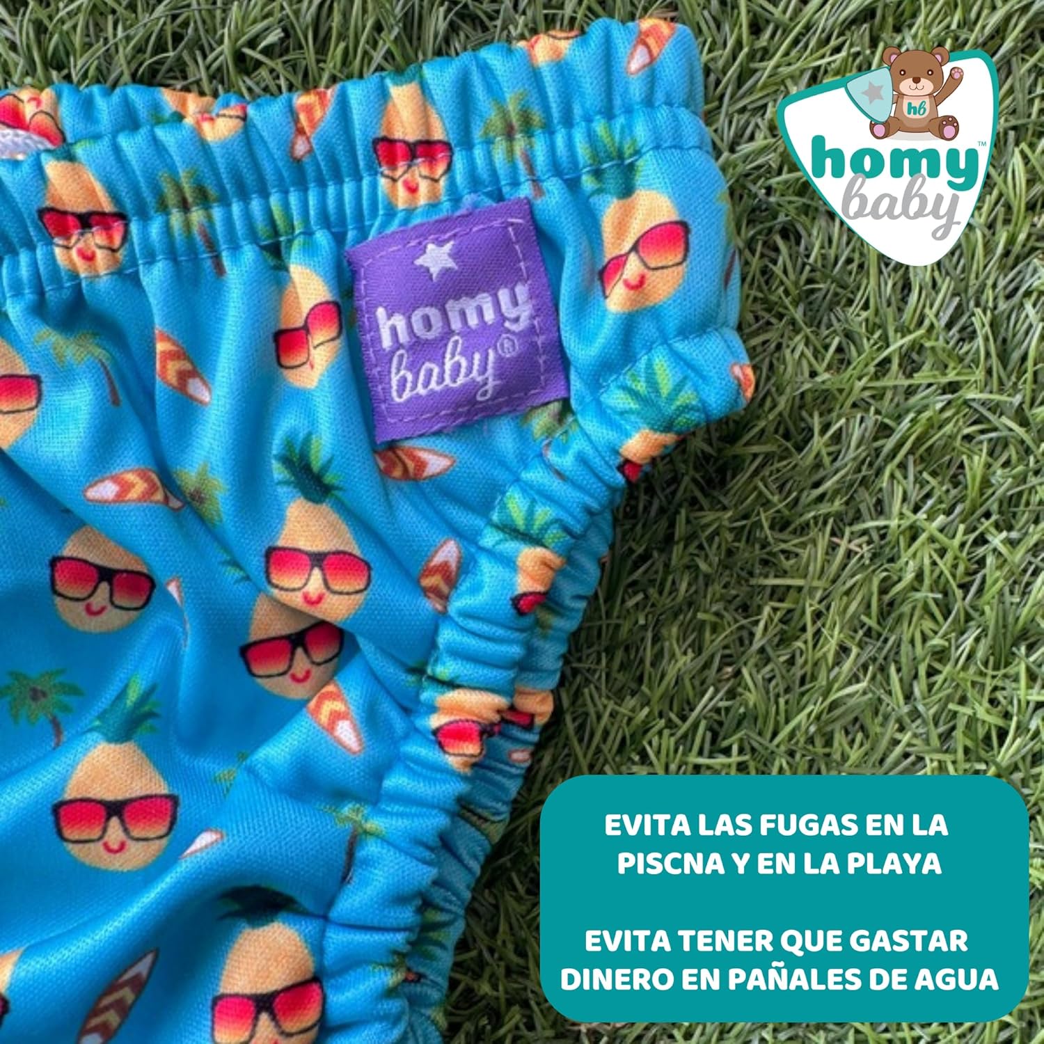 Imagen del producto - HOMYBABY® Pañales Bañadores de Tela Reutilizables Bebés - Pañal Bañador Reutilizable y Lavable de Bebé - Desde los 6 meses - Pañal de Nadar - Pantalones de Entrenamiento (Piña, 12-24 meses)