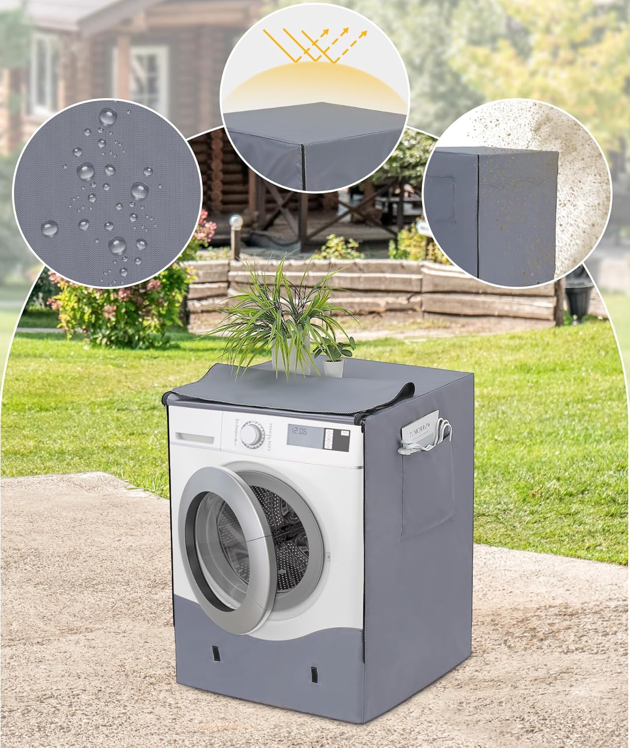 Imagen del producto - HAUSPROFI Funda Lavadora Exterior Impermeable 60 * 64 * 85cm, Fundas Lavadora Carga Frontal 500D, Fundas Secadoras Exterior con Recubrimiento Plata de Doble Cara, Funda Secadora Impermeable - Gris