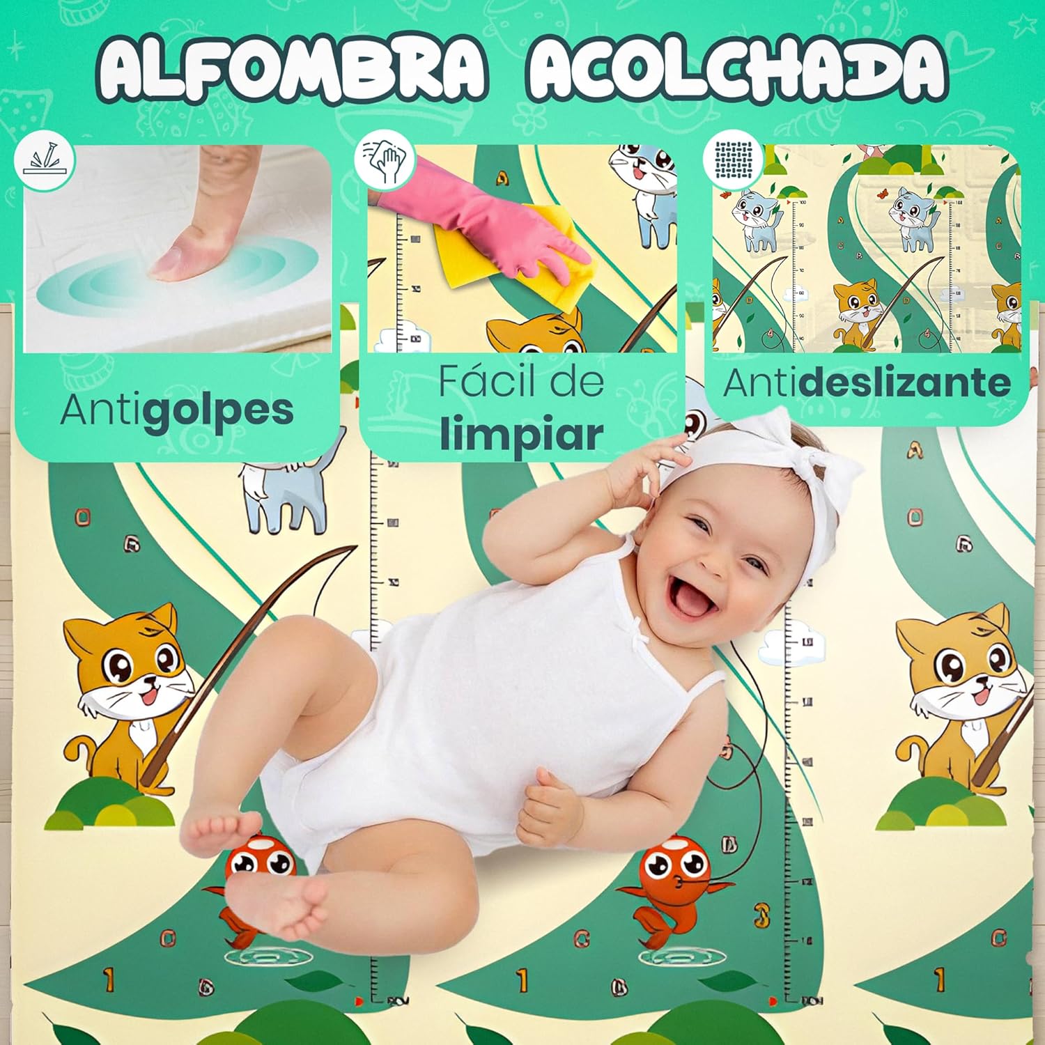 Imagen del producto - Babybaipro-Alfombra Bebe Acolchada Plegable 200x180x1 cm, Colchoneta Infantil Reversible XPE, Impermeable, No Tóxica, Tapete juegos Actividades Regalo Niña-Niño Cumpleaños Navidad. Baby PlayMat