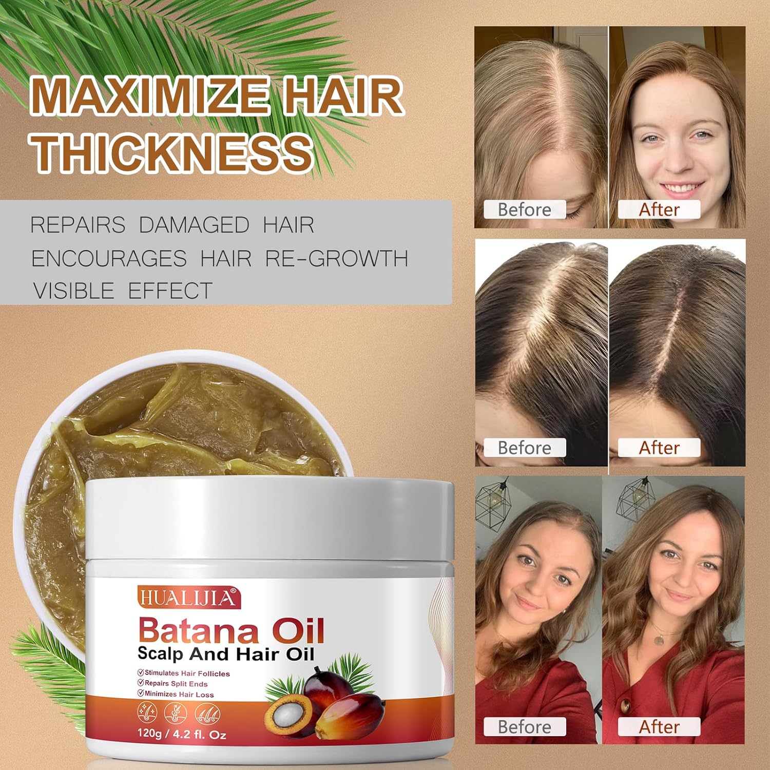 Imagen del producto - Batana Hair Oil, 100% Pure and Natural Batana Oil for Hair Growth, Aceite de Batana Pelo - Estimular el Crecimiento del Cabello, Prevenir la Pérdida de Cabello y Reparar el Cabello Dañado, 120g