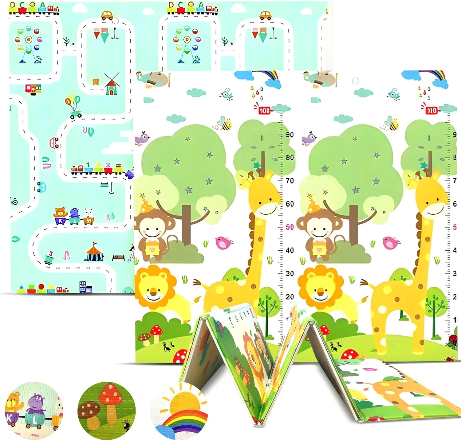 Babybaipro - Alfombra Bebe Acolchada y Plegable 200x180x1 cm - Ideal para Juegos y Actividades