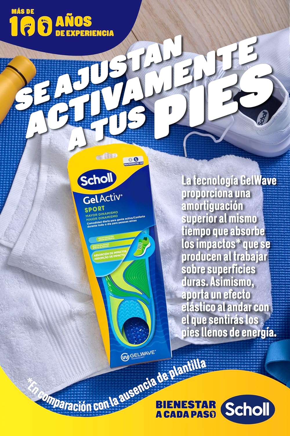 Imagen del producto - Scholl Plantillas GelActiv Sport para Hombre - Para calzado deportivo, comodidad todo el día, absorción de impactos y elasticidad con la tecnología GelWave - Talla 40-46,5