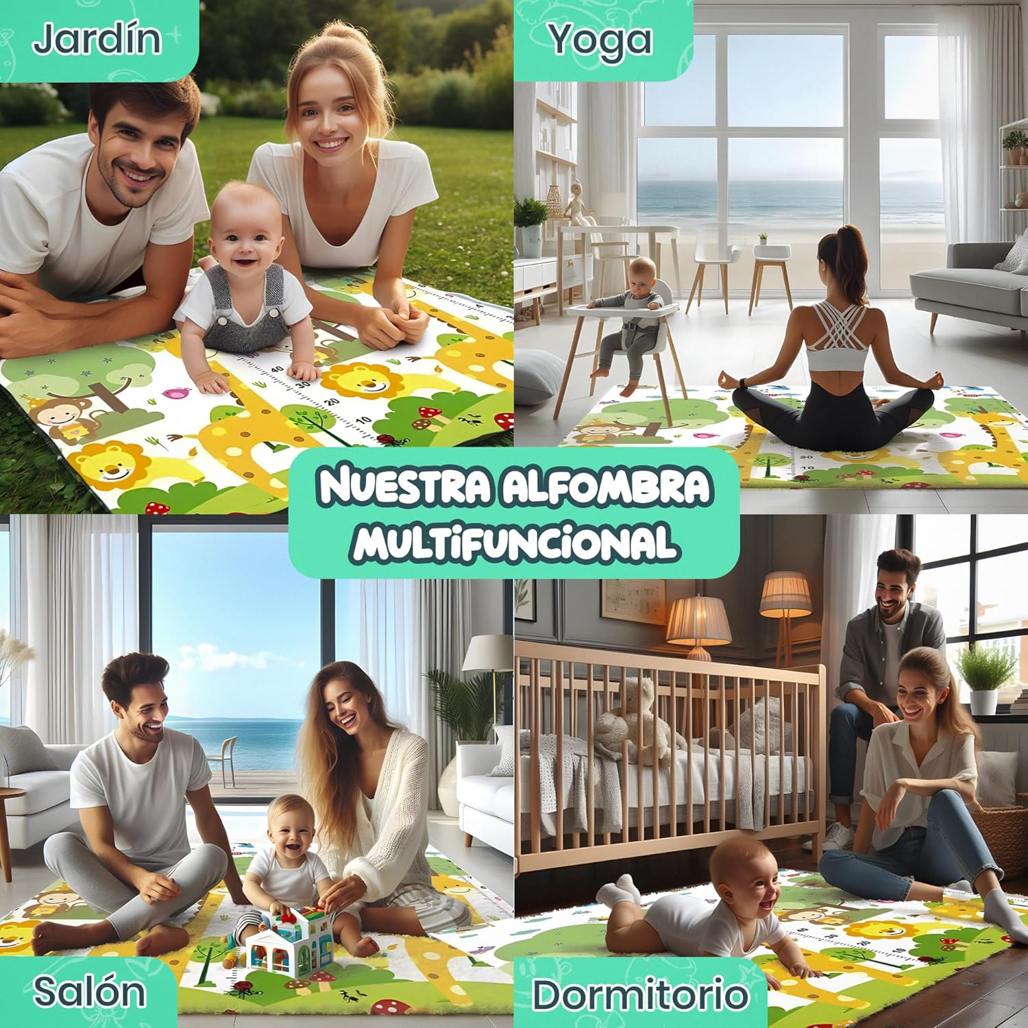 Imagen del producto - Babybaipro - Alfombra Bebe Acolchada Plegable 200x180x1 cm, Colchoneta Infantil Reversible XPE, Impermeable, No Tóxica, Tapete Juegos Actividades Regalo Niña-Niño Cumpleaños Navidad. Baby PlayMat