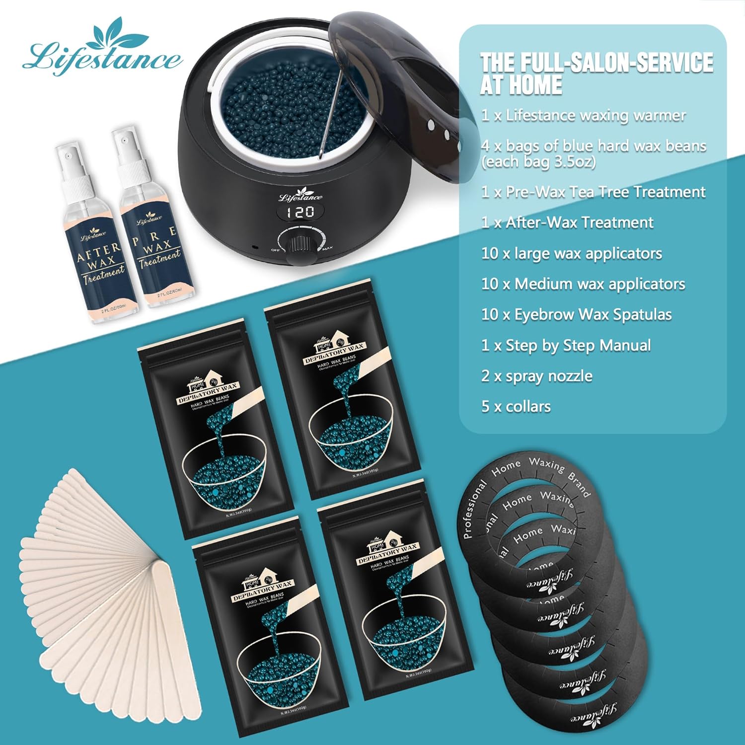 Imagen del producto - Lifestance Calentador de Cera Depilatoria Digital Profesional Incluye 42 Accesorios Profesionales para Depilación en Casa para Todo Tipo de Cabello,Cejas, Faciales, Bikini