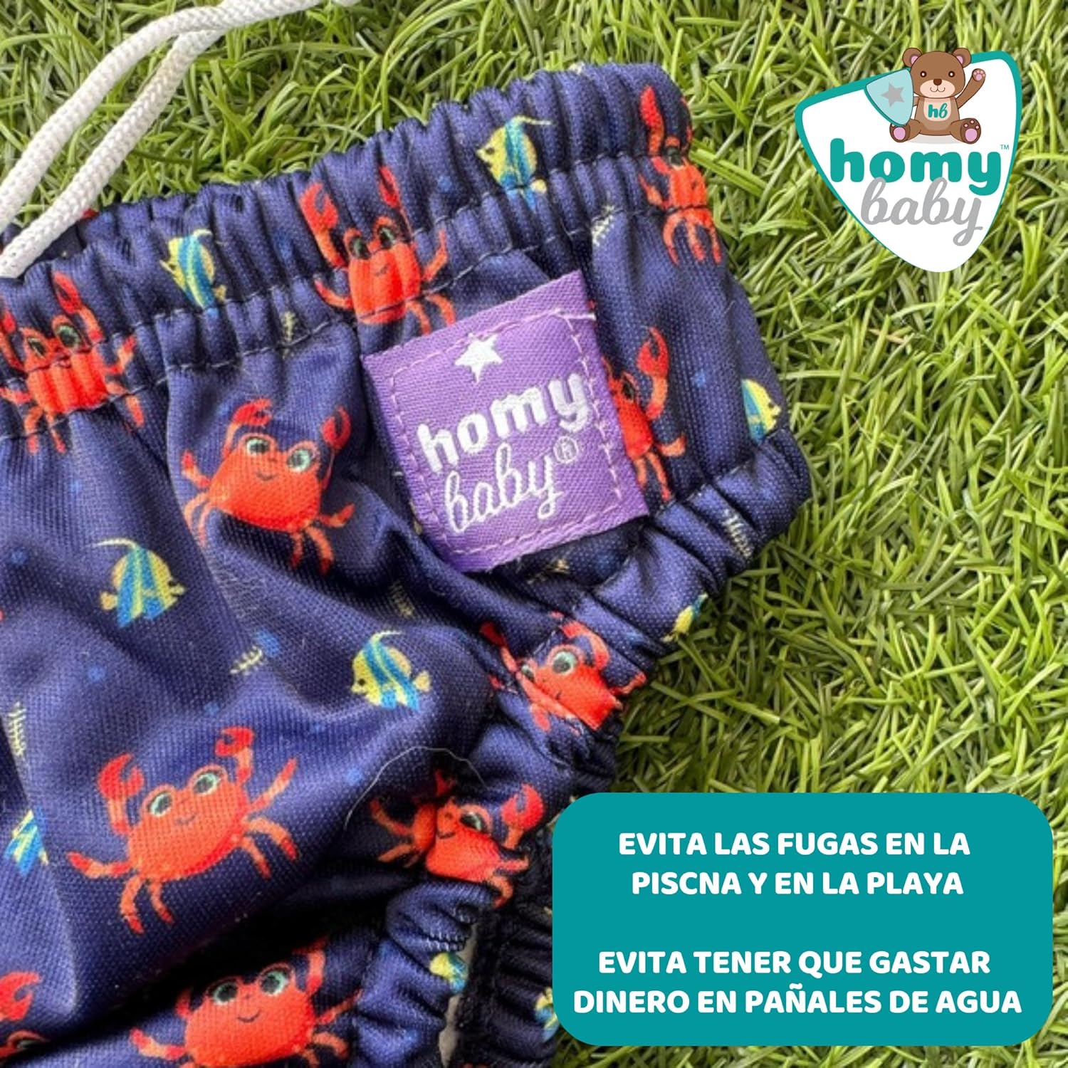 Imagen del producto - HOMYBABY® Pañales Bañadores de Tela Reutilizables Bebés - Pañal Bañador Reutilizable y Lavable de Bebé - Desde los 6 meses - Pañal de Nadar - Pantalones de Entrenamiento (Cangrejo, 12-24 meses)