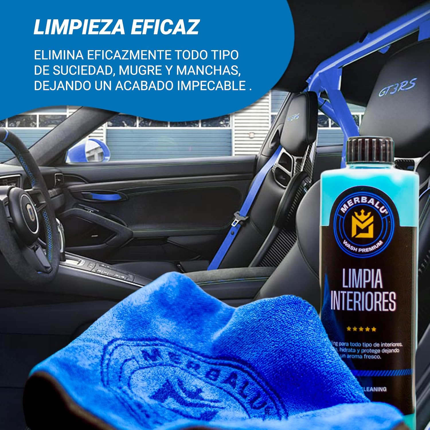 Imagen del producto - Merbalu Limpia salpicaderos Coche Limpia Interiores Protector e hidratante Limpieza para Todo el Interior del vehículo Anti Polvo 500ml. Bayeta de Microfibra incluida.