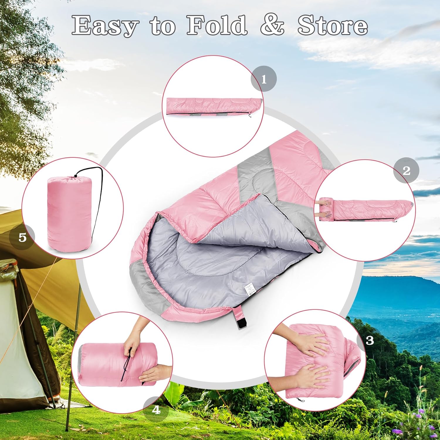 Imagen del producto - Zusentee Saco de Dormir Adultos Ultraligero Compacto, 3-4 Estaciones-Ligero Saco de Dormir Invierno Niños Impermeable para Camping y Senderismo