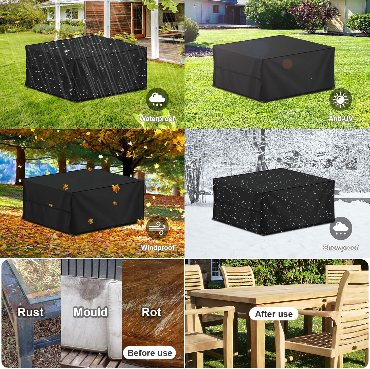 Imagen del producto - LAMUNI Funda Mesa Jardin Impermeable 180x100x75cm Funda Muebles Jardin Rectangular Cubierta para Muebles de Jardin 420D Tela Oxford Cubierta de Mesa Exterior Funda Protectora Mesa, Anti-Viento